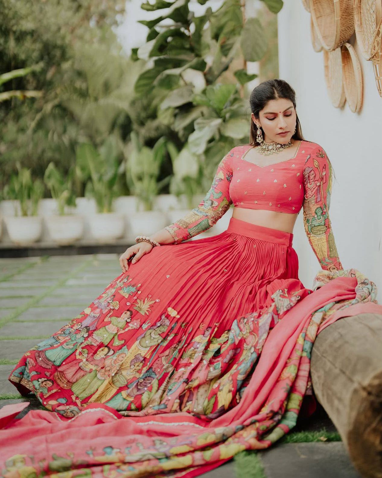 Florescent Pink Festive Kalamkari Lehenga Choli