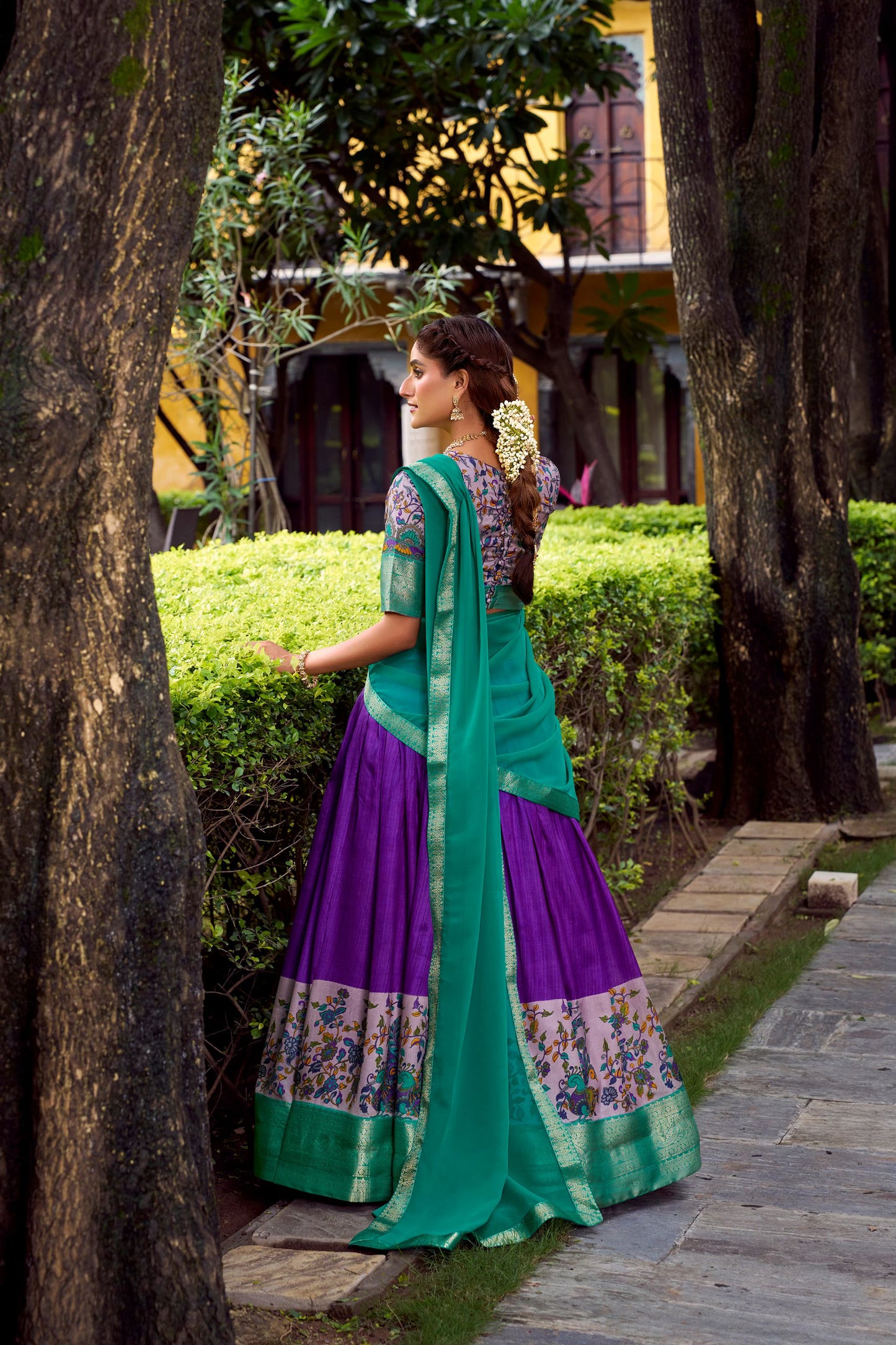 Purple Silk Lehenga Choli with Tradtional Print