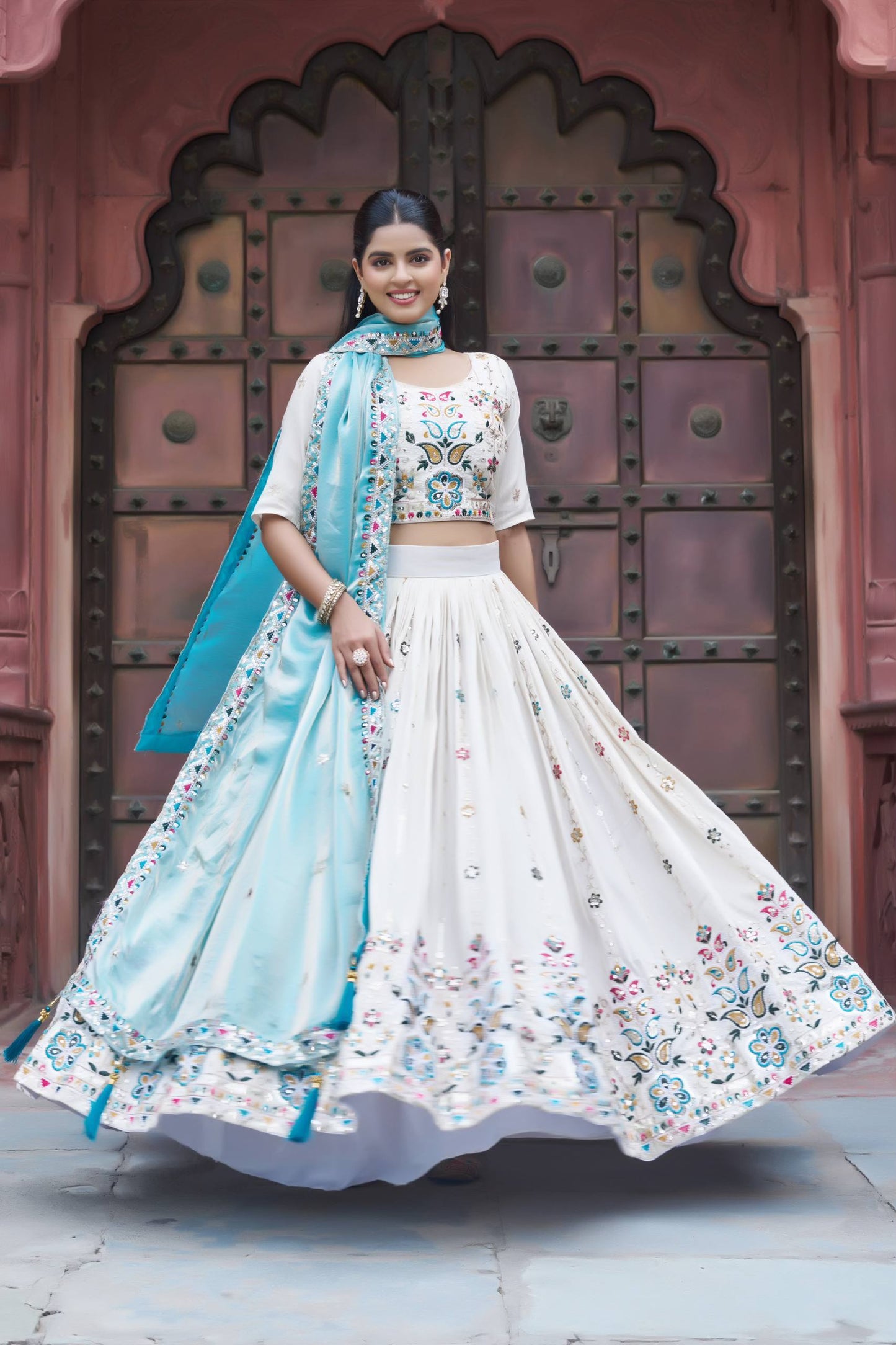 Pure Tissue Silk Festive Lehenga with Fully Embroidered Blouse