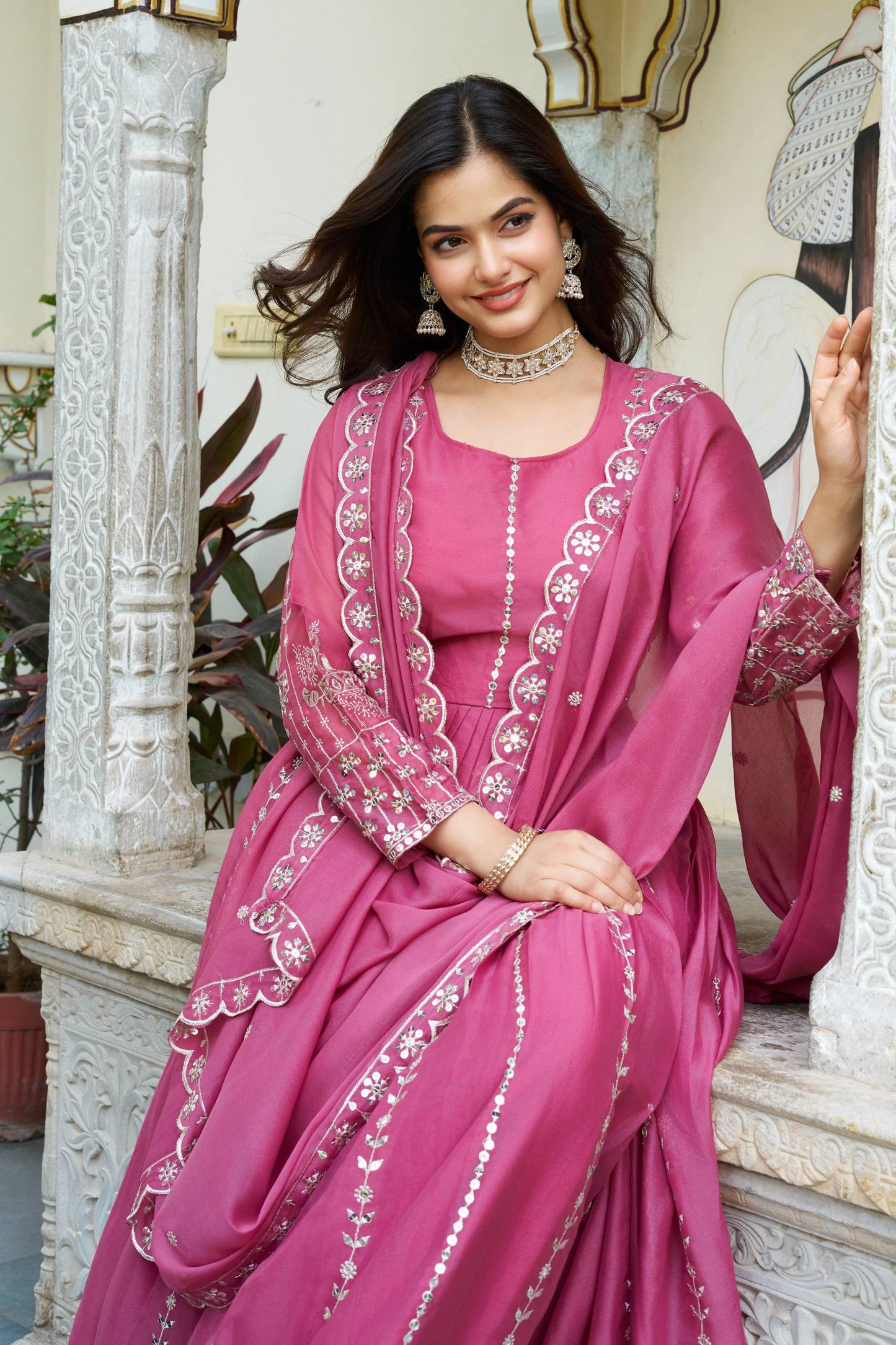 Beautiful Pink Fully Embroidered Anarkali Set