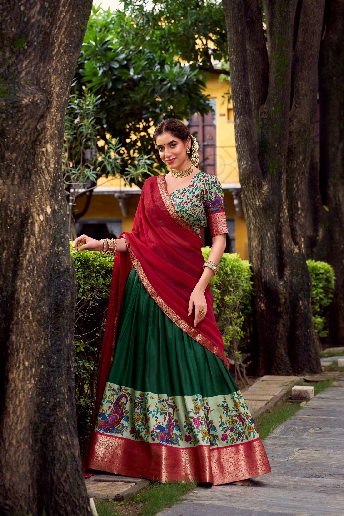 Traditional Silk Lehenga Choli with Zari Weaving Work