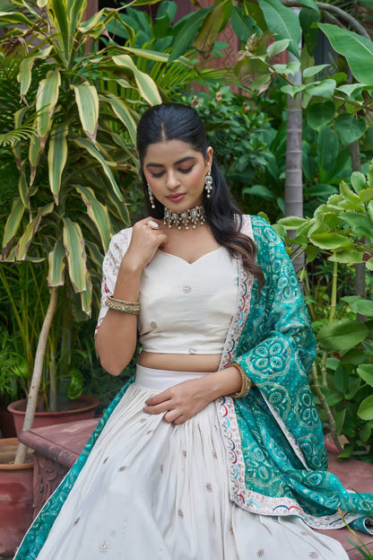 Ivory Pure Tissue Silk Festive Lehenga Choli
