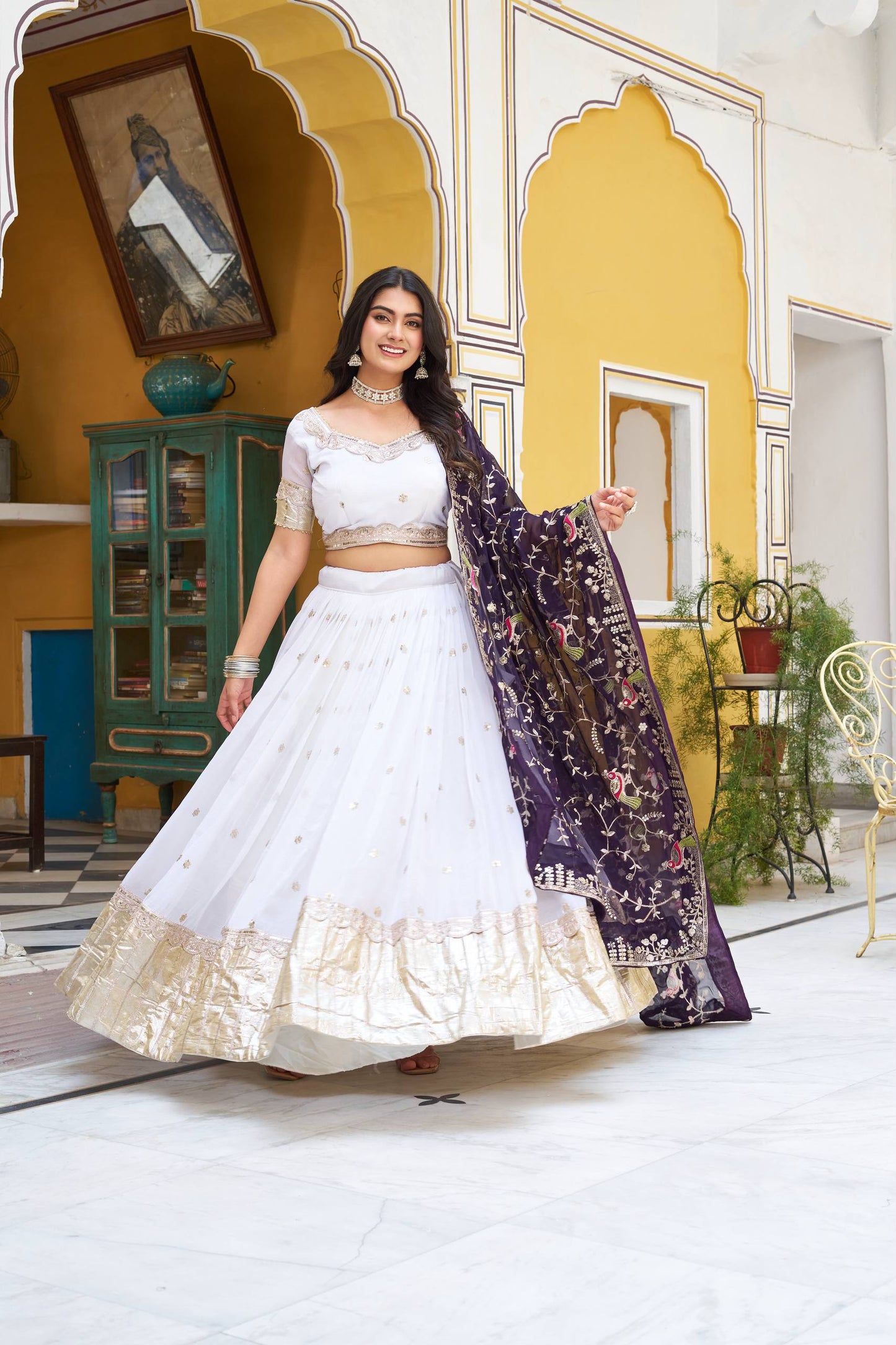 White Embroidered Silk Wedding Lehenga Set