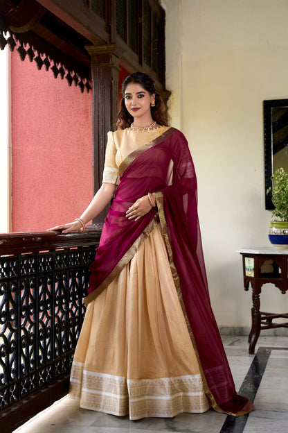 Zari Weaving work Kanchipuram Lehenga Set