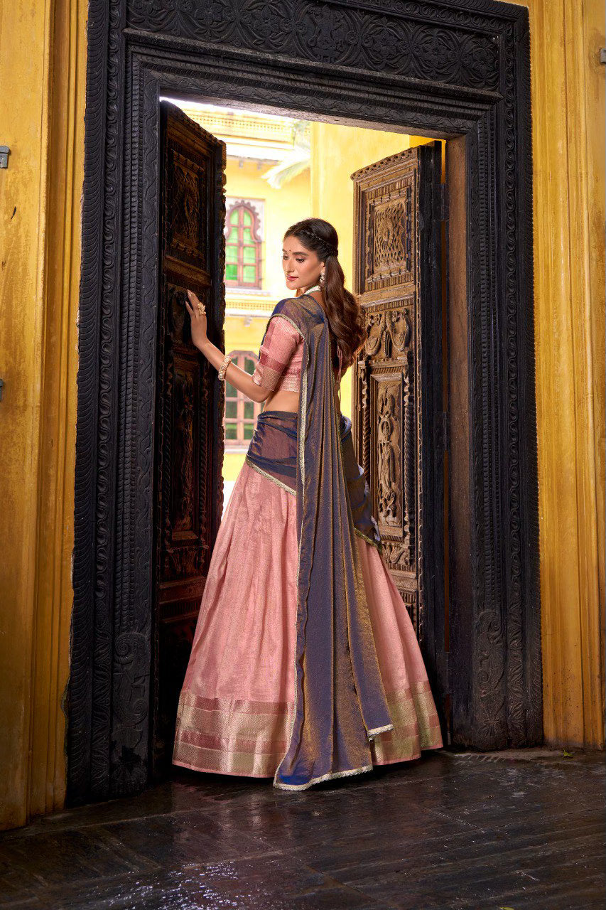 Light Pink Silk Lehenga Choli with Zari Weaving Work
