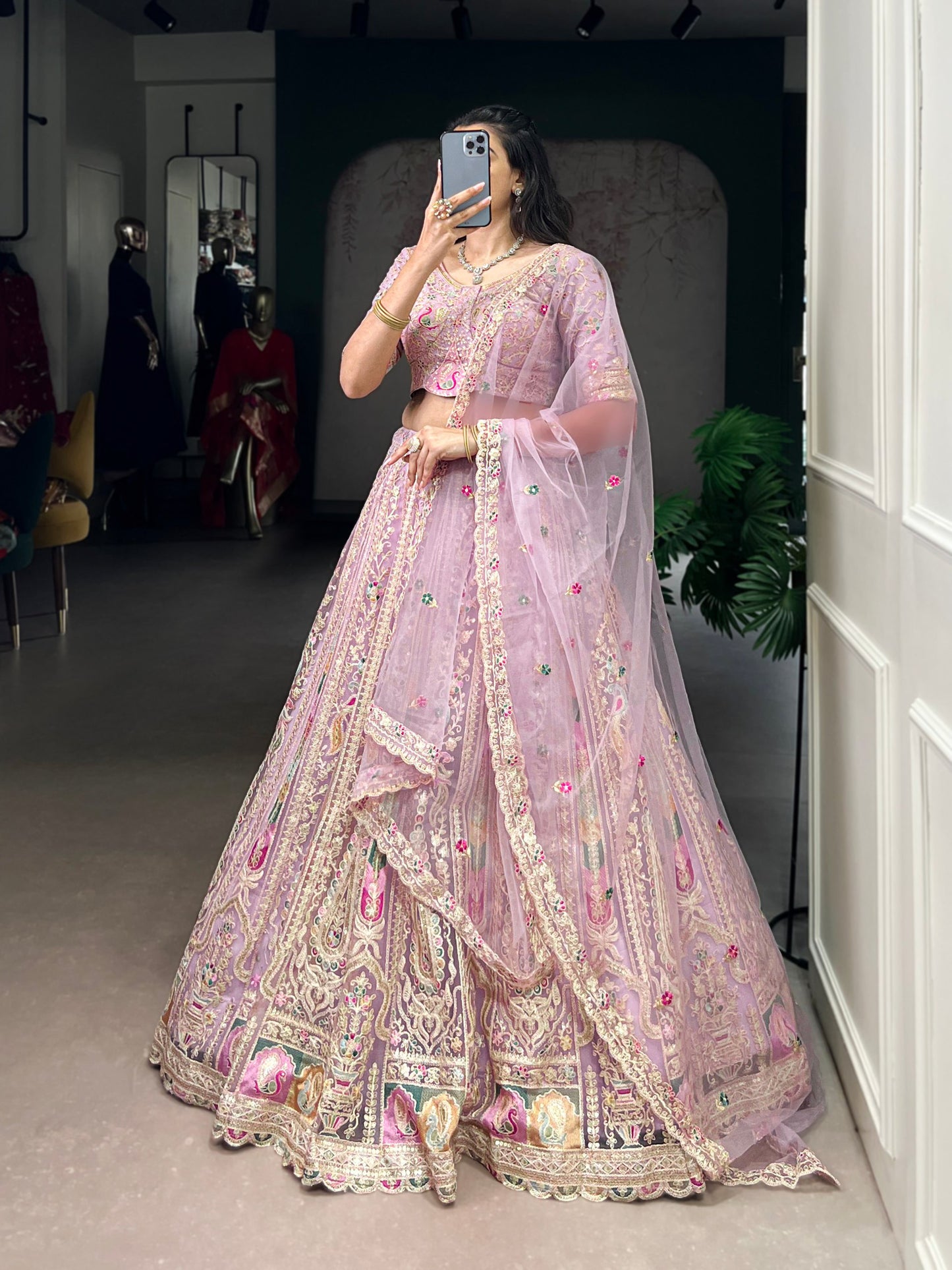 Light Pink Sequins and Thread Embroidery WorkLehenga Choli