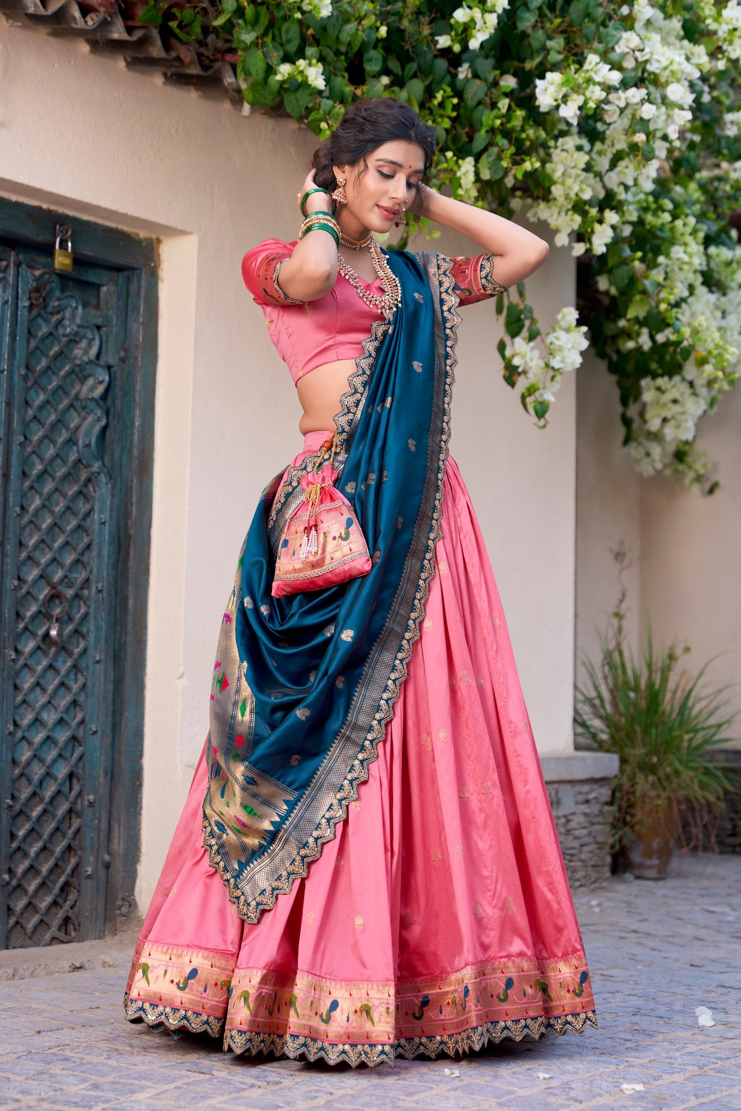 Gorgeous Pink Jacquard Silk Paithani Lehenga Set