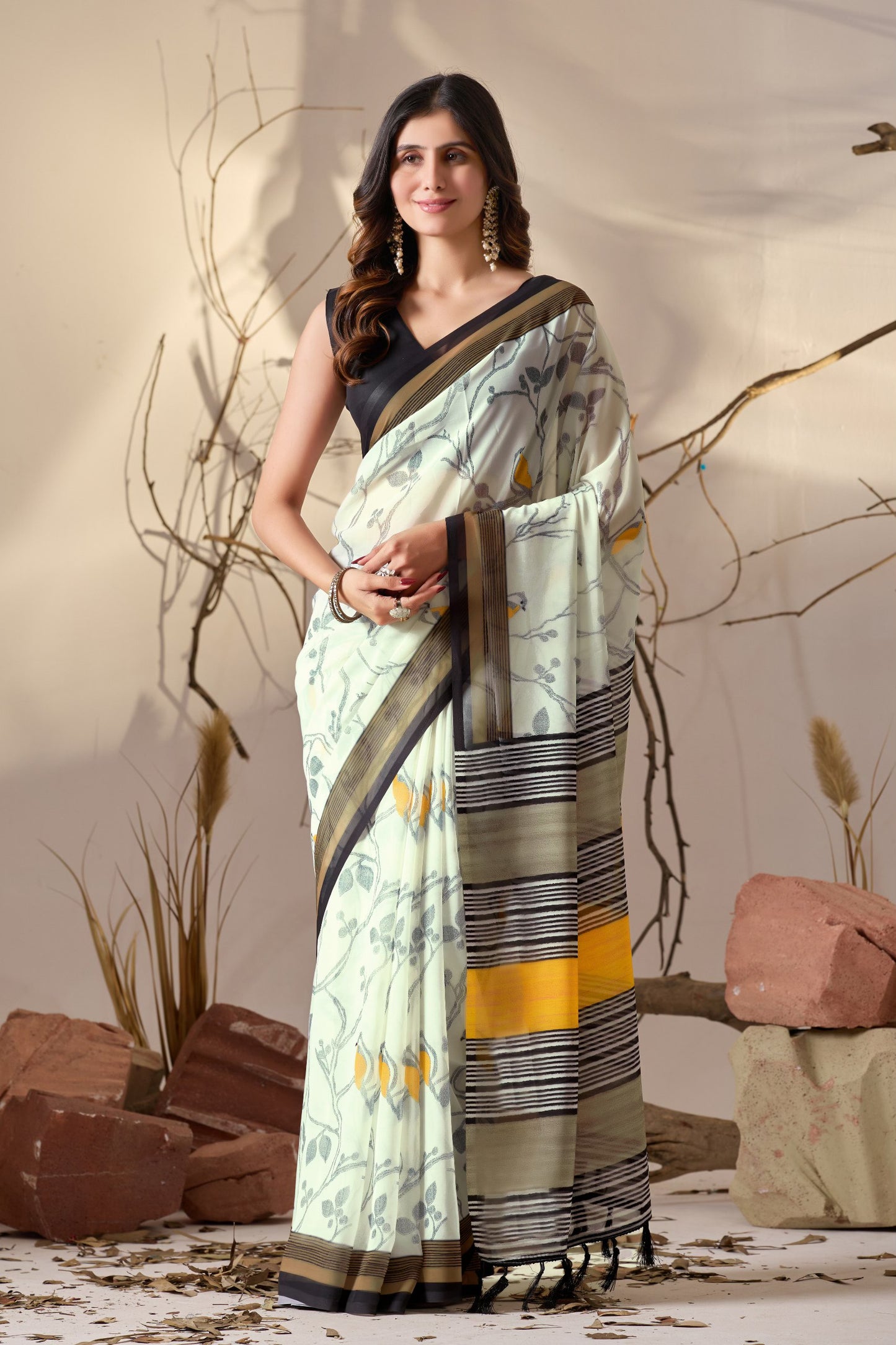 Soft Georgette Lightweight Saree with Delicate Cream Base