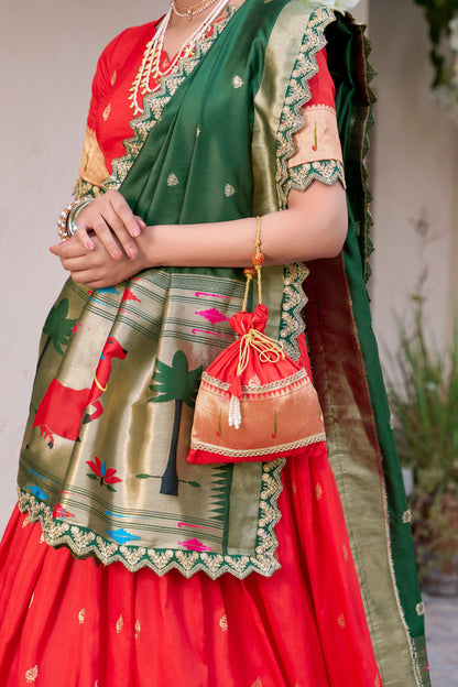 Stunning  Red Silk Paithani Lehenga Choli