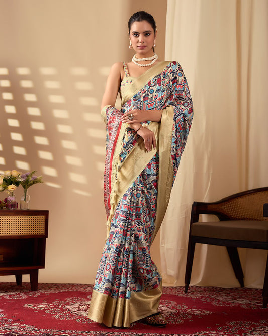 Exquisite Soft Lichi Silk Saree Enriched With Golden Zari Border