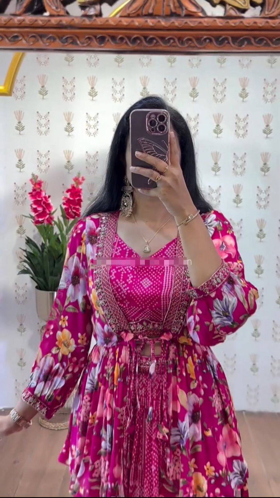 Pink Lehenga with Crop Top and Shrug