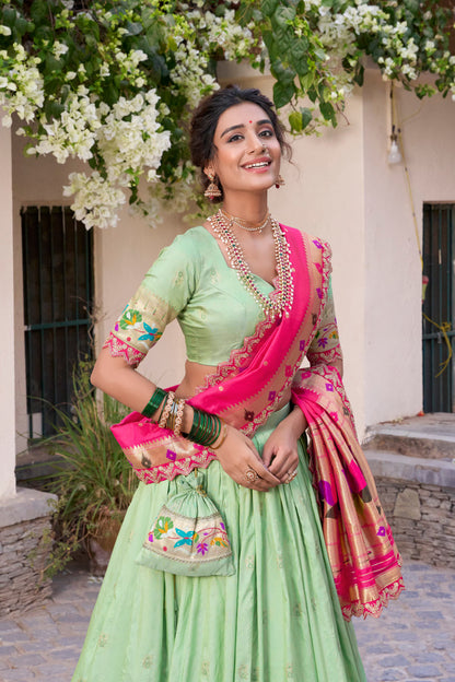 Mint Green Jacuard Silk Paithani Lehenga Choli