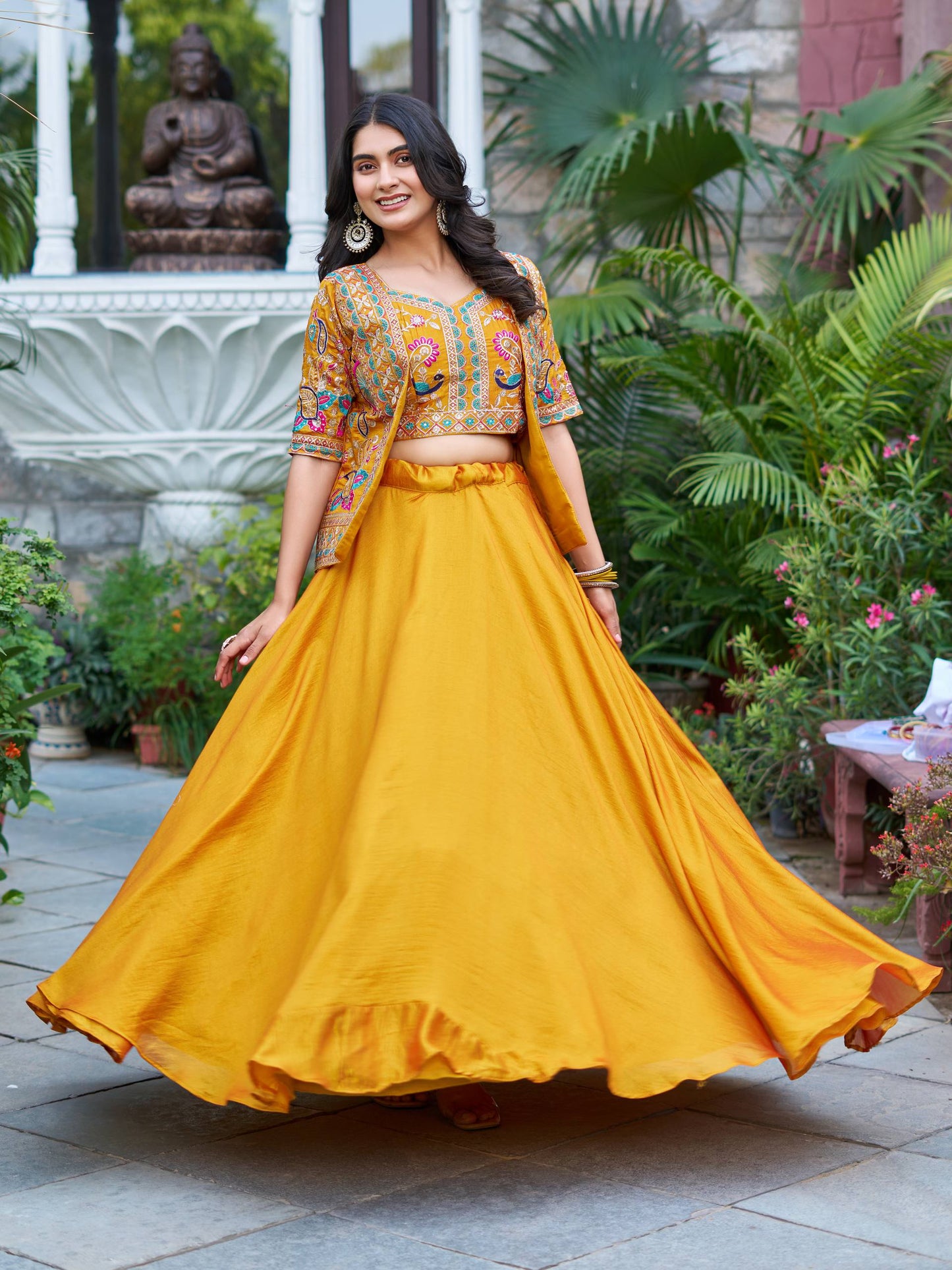 Mustard Yellow Festive Lehenga Choli with Shrug