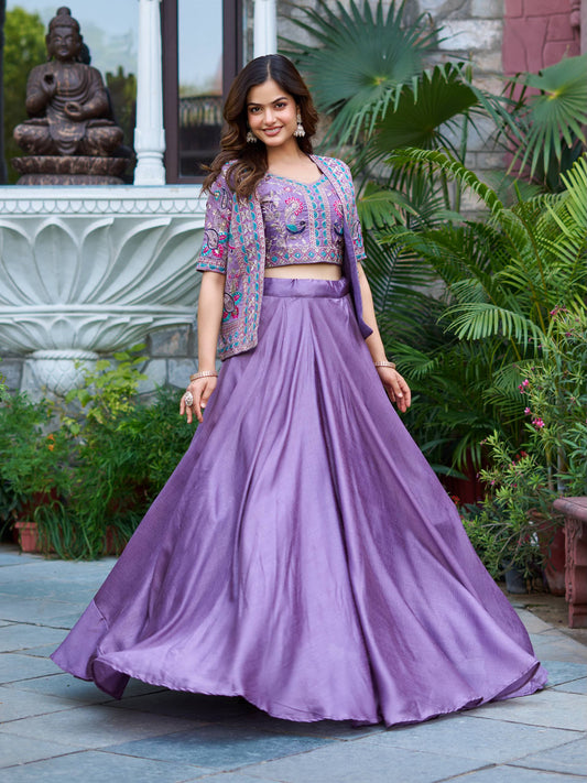 Lavender Embroidered Lehenga Choli with Shrug