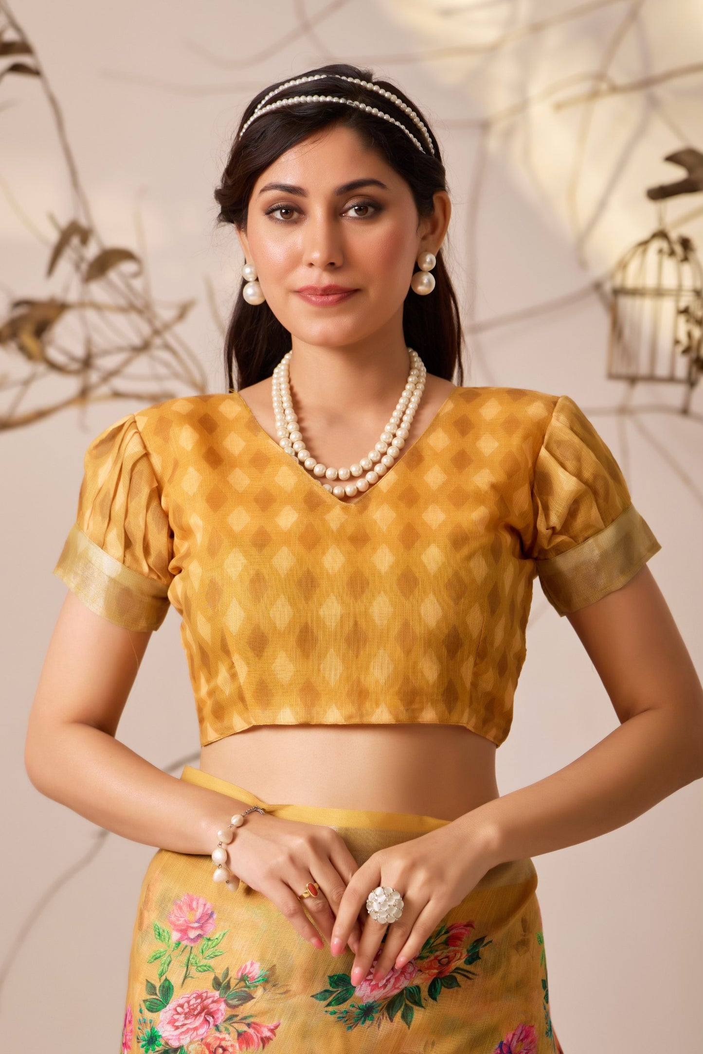 Premium Linen Cotton Saree with Traditional Patola Style Print