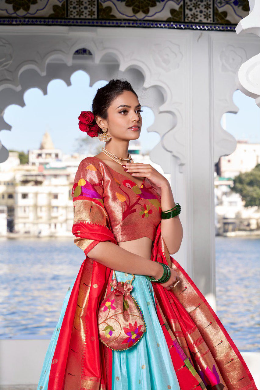 Jacquard Silk Paithani Lehenga Choli with Cancan