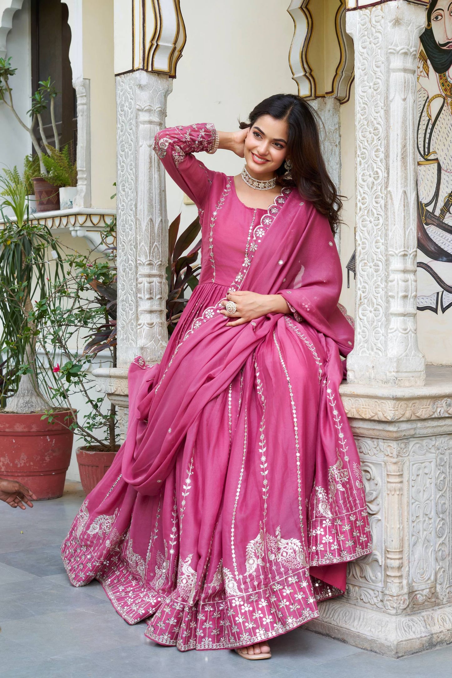Beautiful Pink Fully Embroidered Anarkali Set