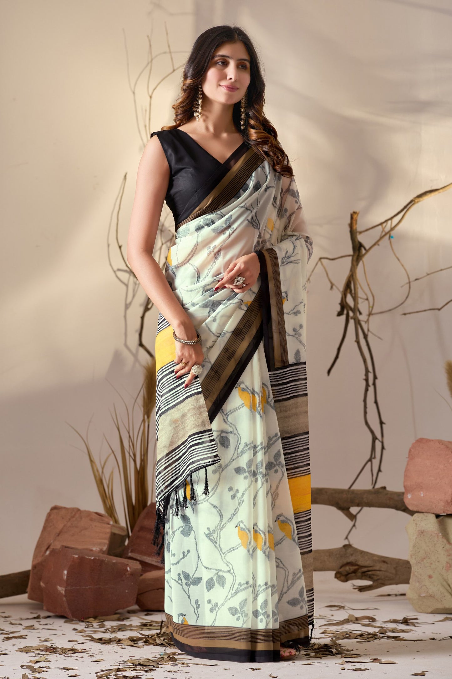 Soft Georgette Lightweight Saree with Delicate Cream Base