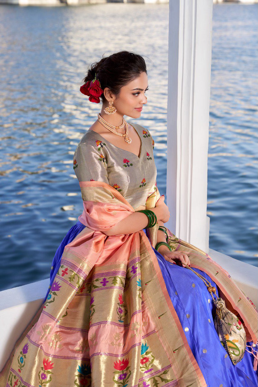 Pastel Colored Jacquard Silk Paithani Lehenga Choli