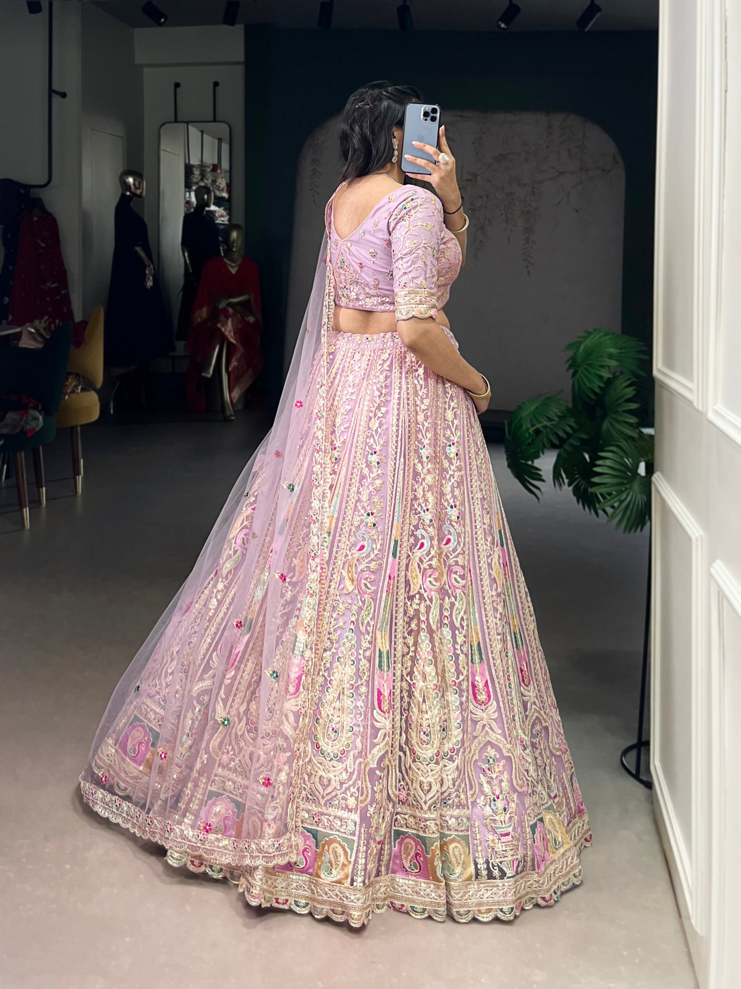 Light Pink Sequins and Thread Embroidery WorkLehenga Choli