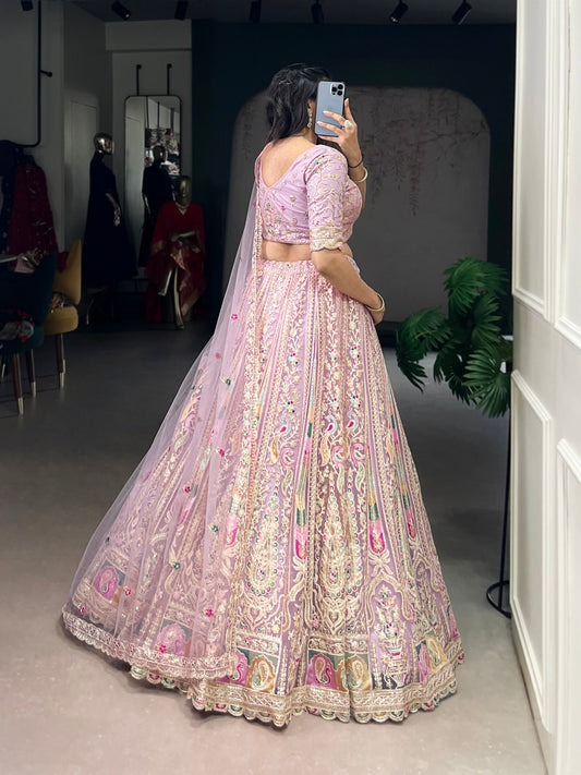 Light Pink Sequins and Thread Embroidery WorkLehenga Choli