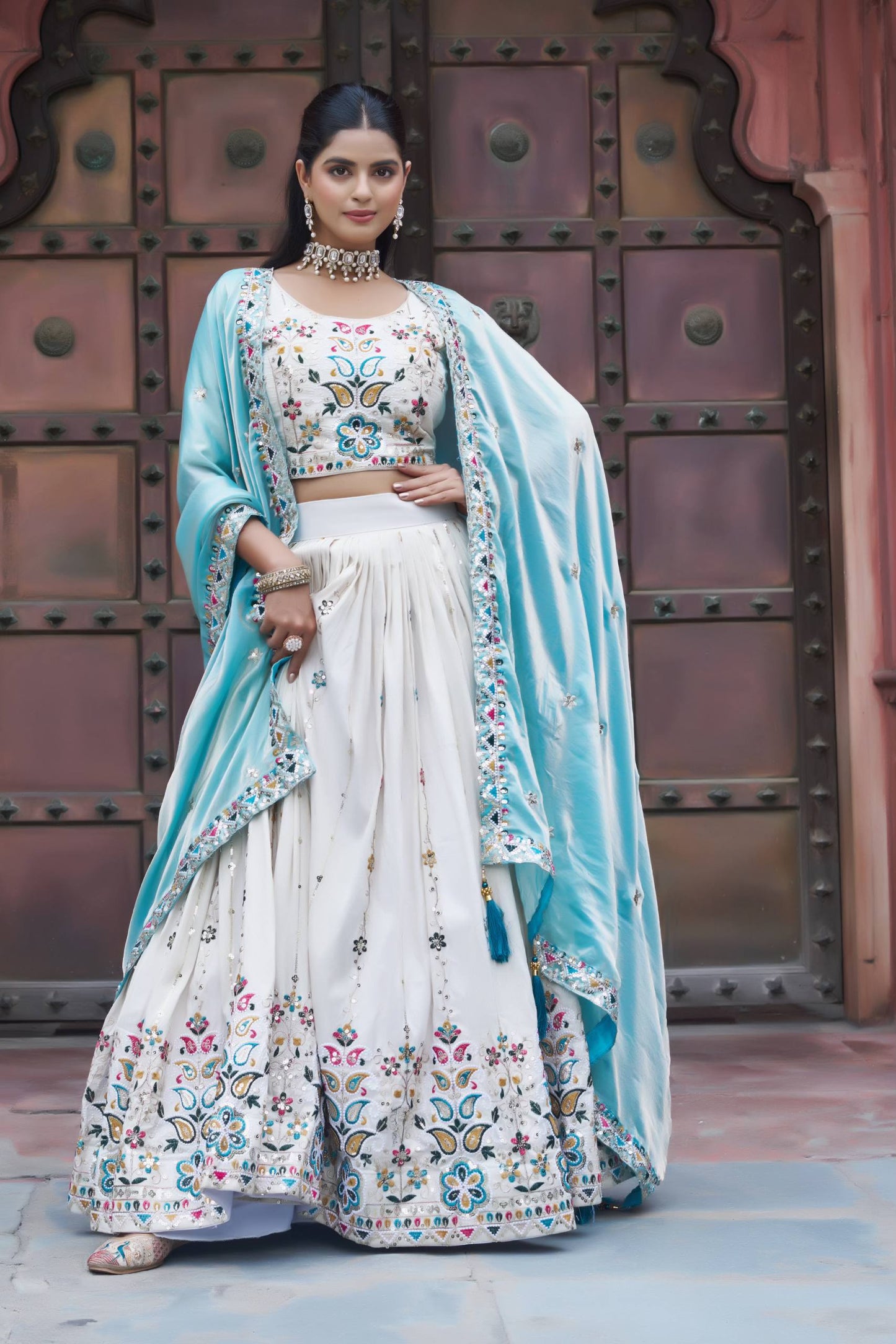 Pure Tissue Silk Festive Lehenga with Fully Embroidered Blouse