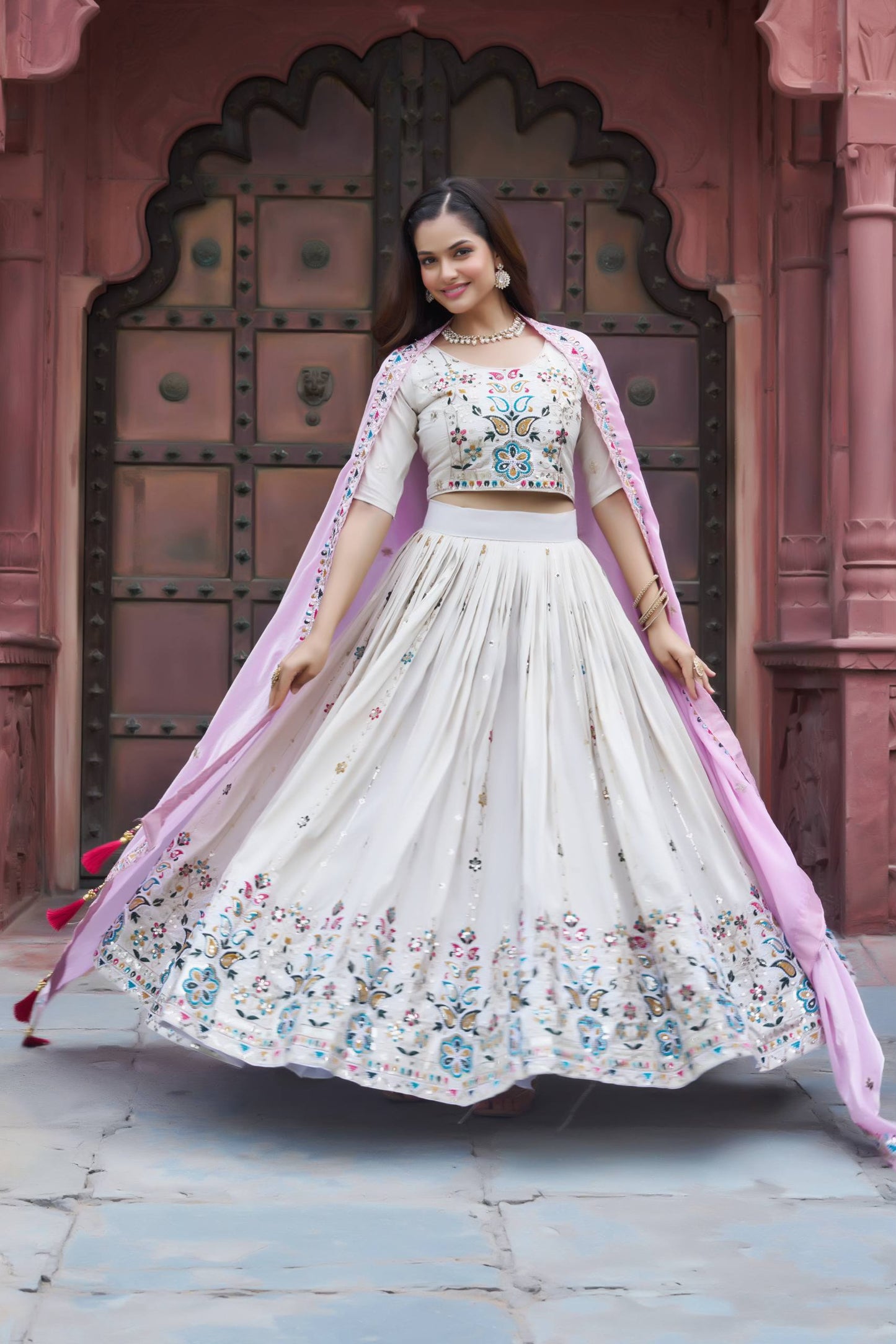 Festive Pure Tissue Silk Lehenga Choli with Light Pink Dupatta