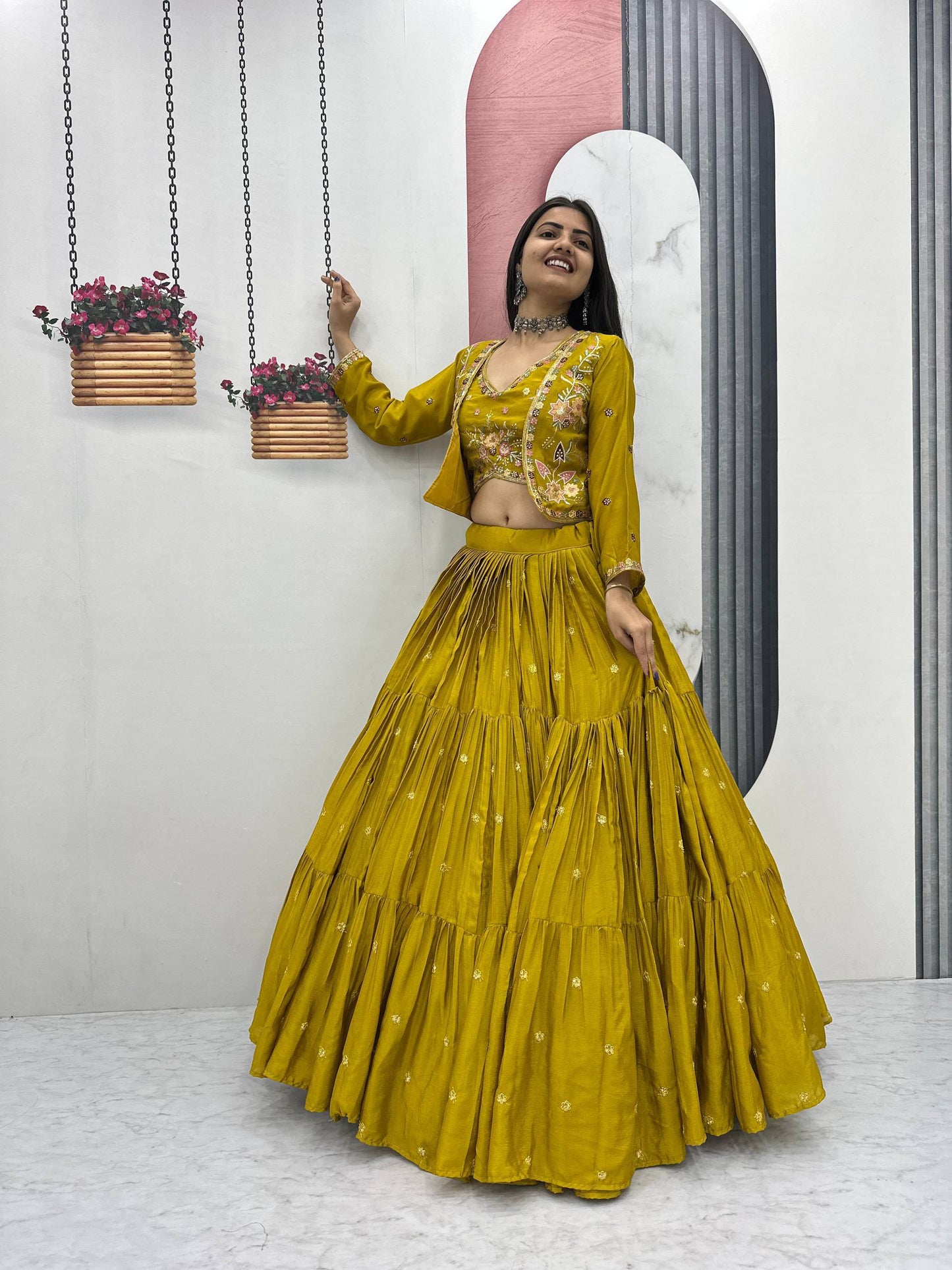 Mustard Yellow Lehenga Set with Jacket