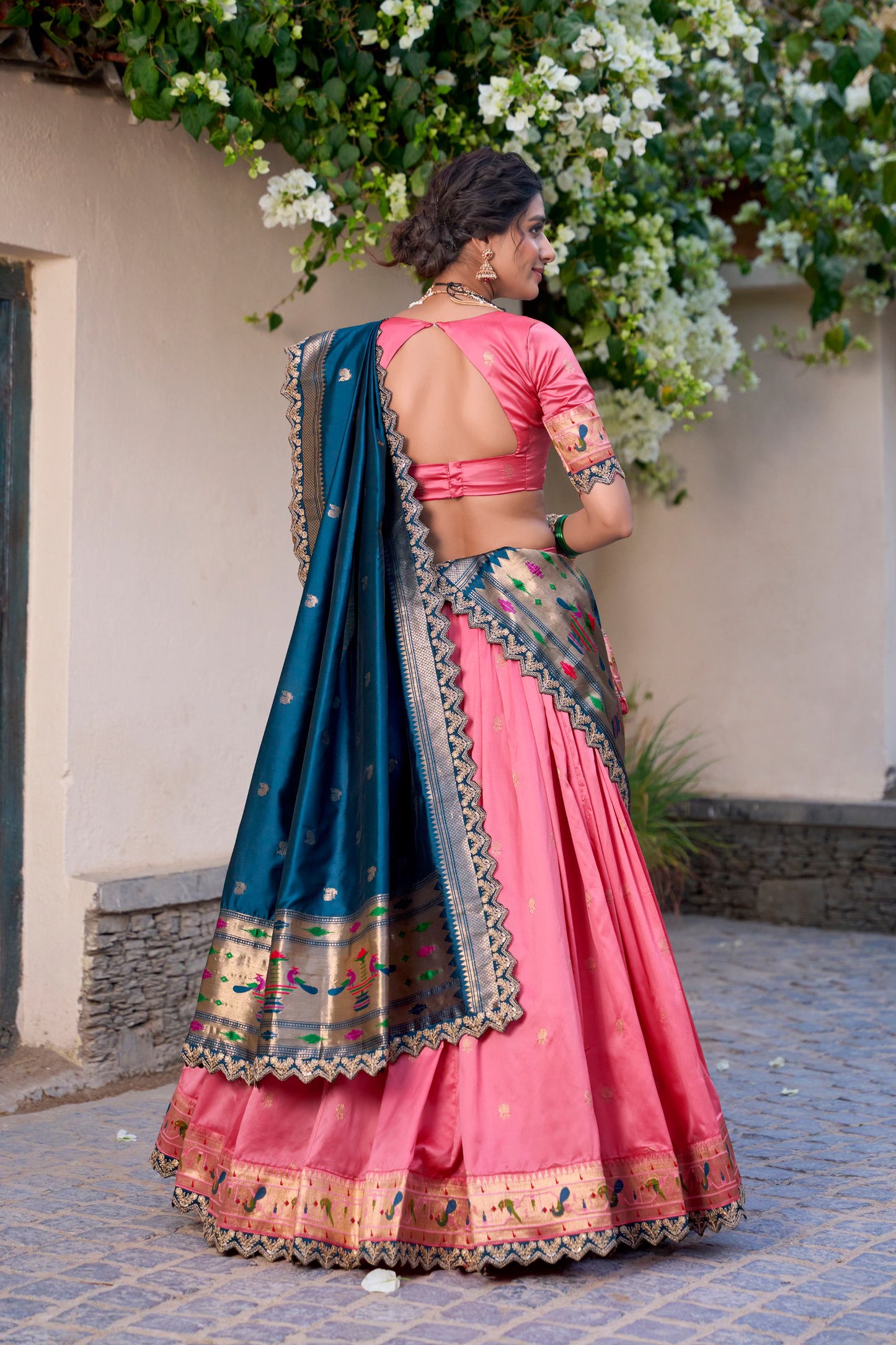 Gorgeous Pink Jacquard Silk Paithani Lehenga Set