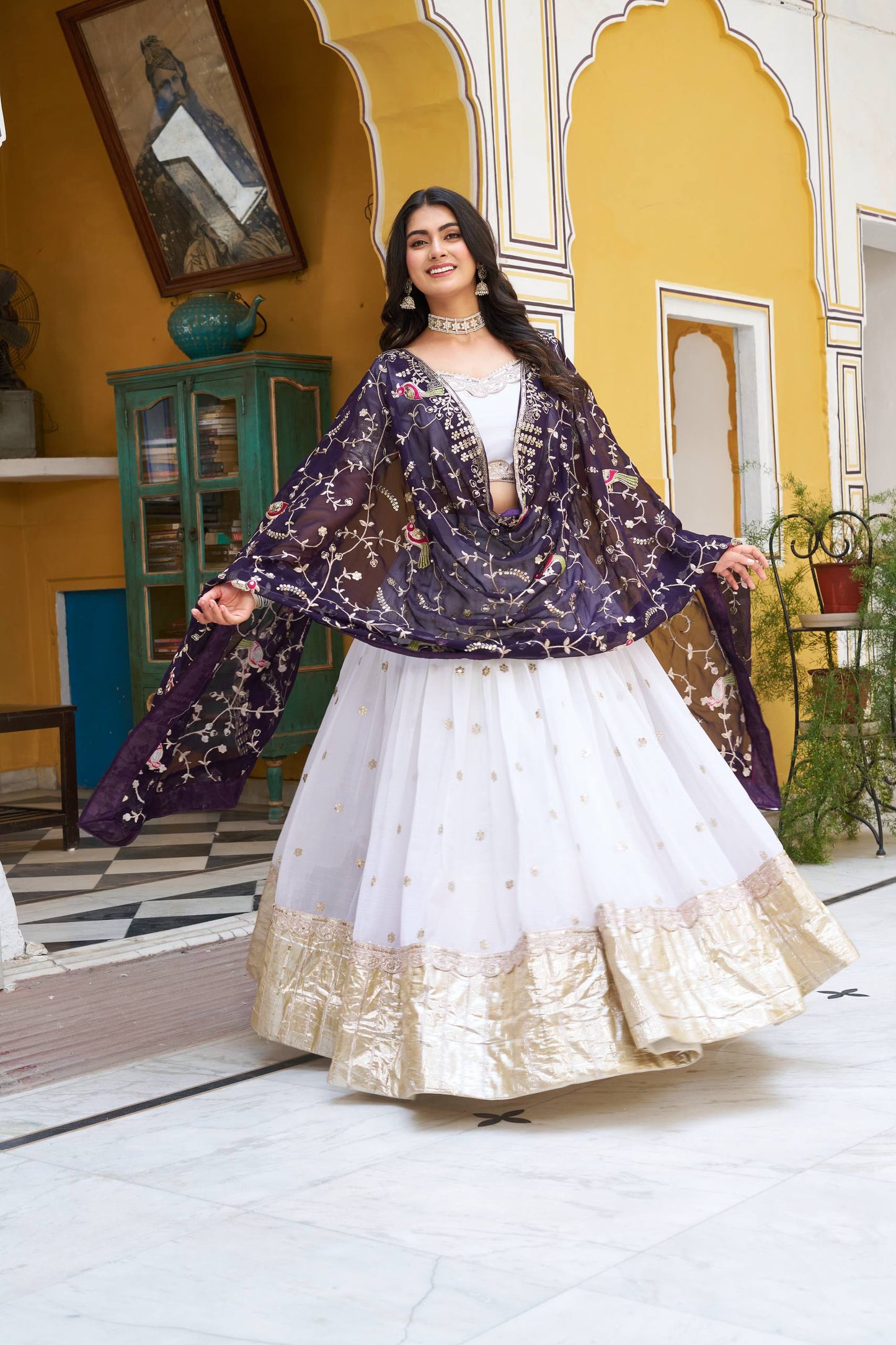 White Embroidered Silk Wedding Lehenga Set
