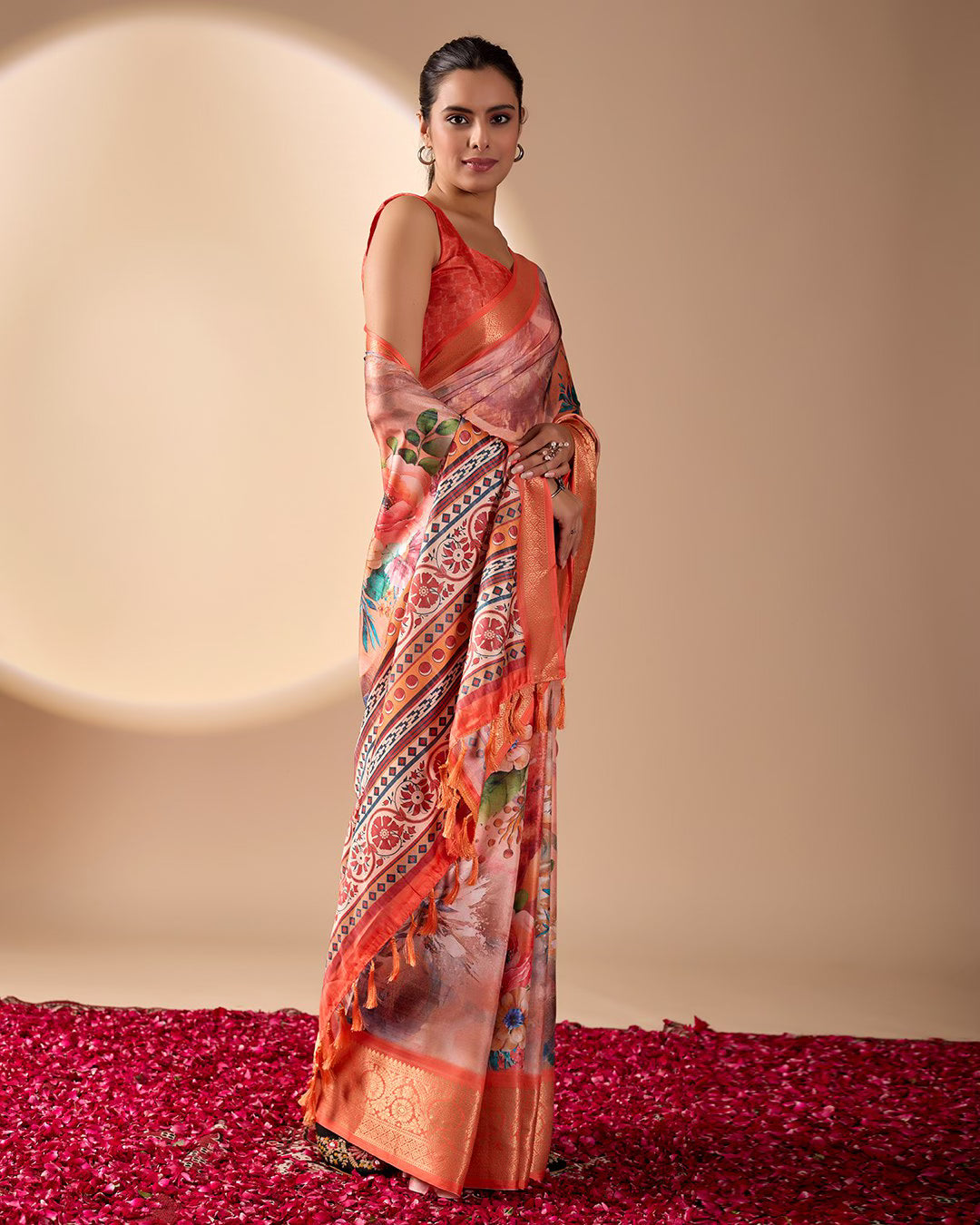 Soft Lichi Silk Saree Adorned With Elegant Floral Patterns