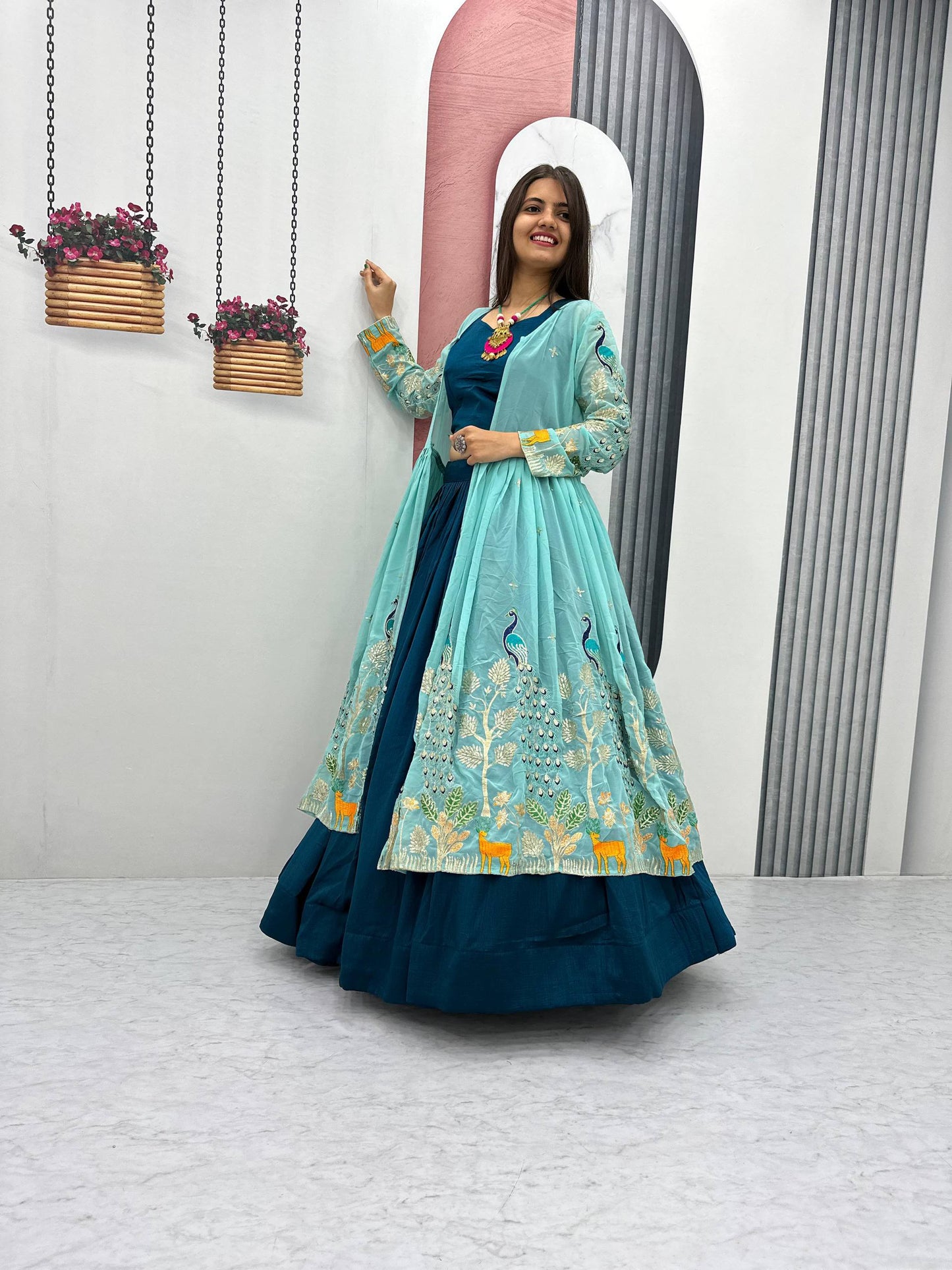 Silk Lehenga with a Crop Top and Shrug