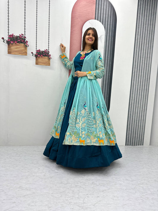Silk Lehenga with a Crop Top and Shrug