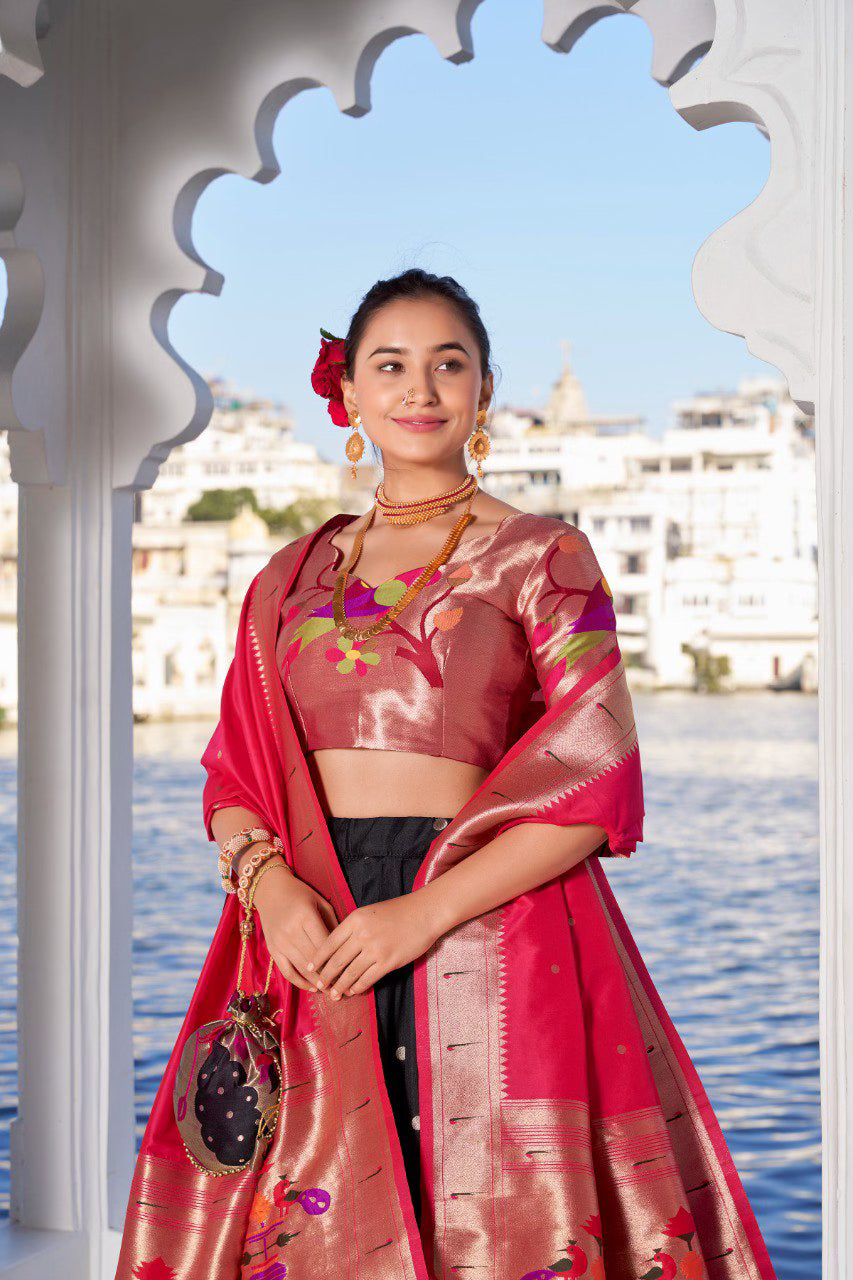 Beautiful Jacquard Silk Paithani Lehenga Choli with Weaving Work Dupatta