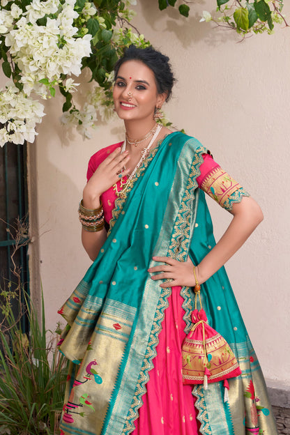 Florescent Pink Silk Paithani Lehenga Choli