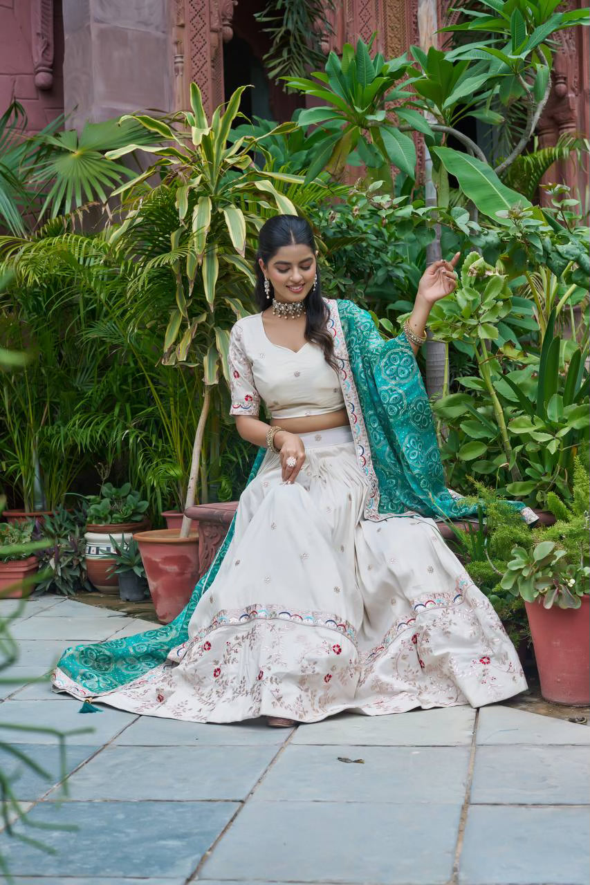Ivory Pure Tissue Silk Festive Lehenga Choli