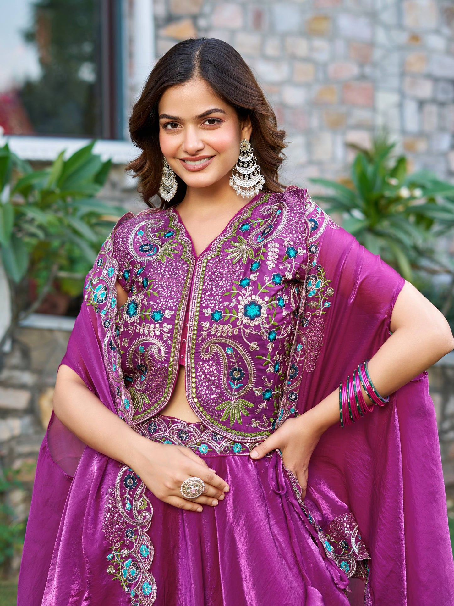 Pure Fendy Silk Lehenga Set in Wine Color