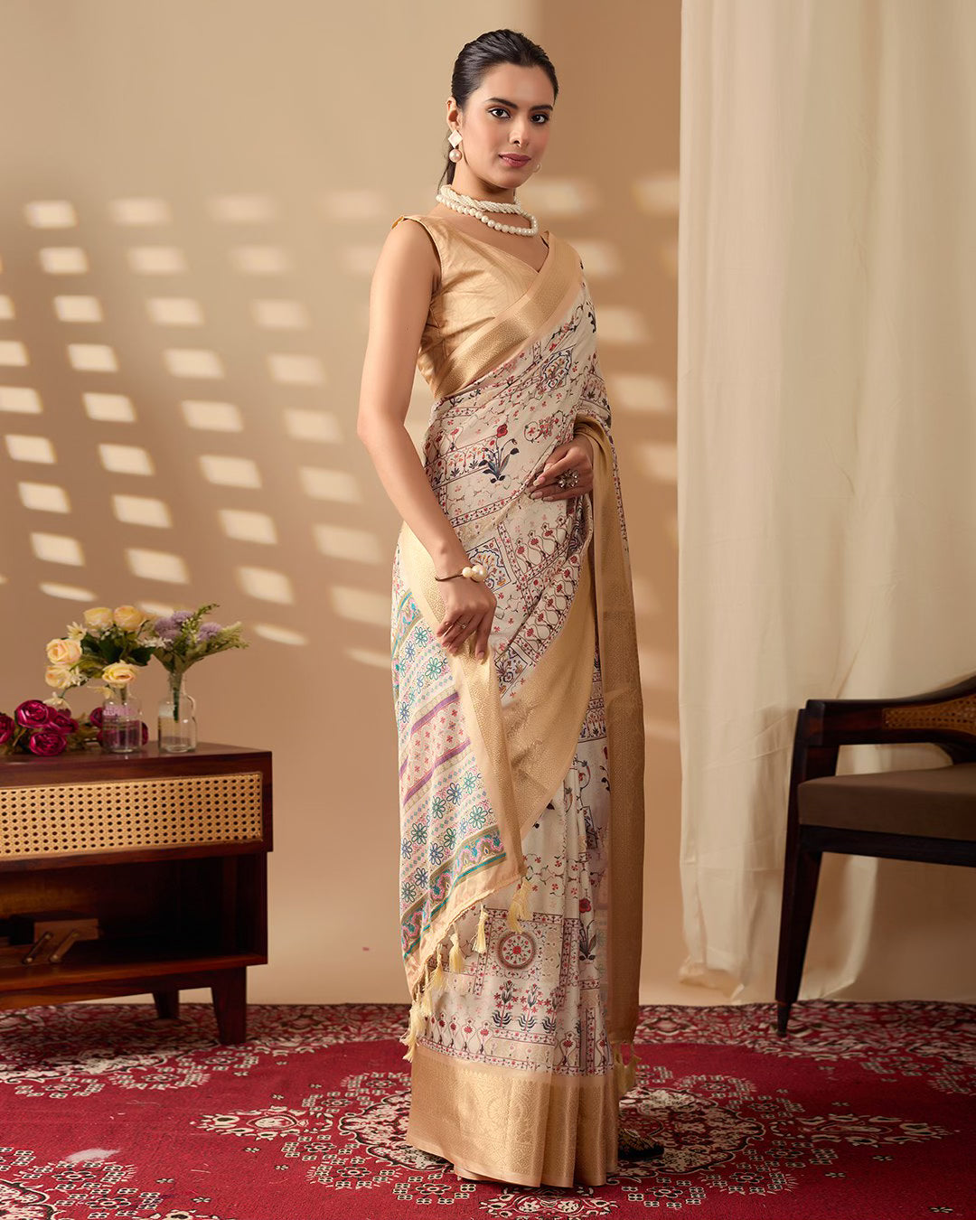 Graceful Soft Lichi Silk Saree With Golden Zari Woven Border