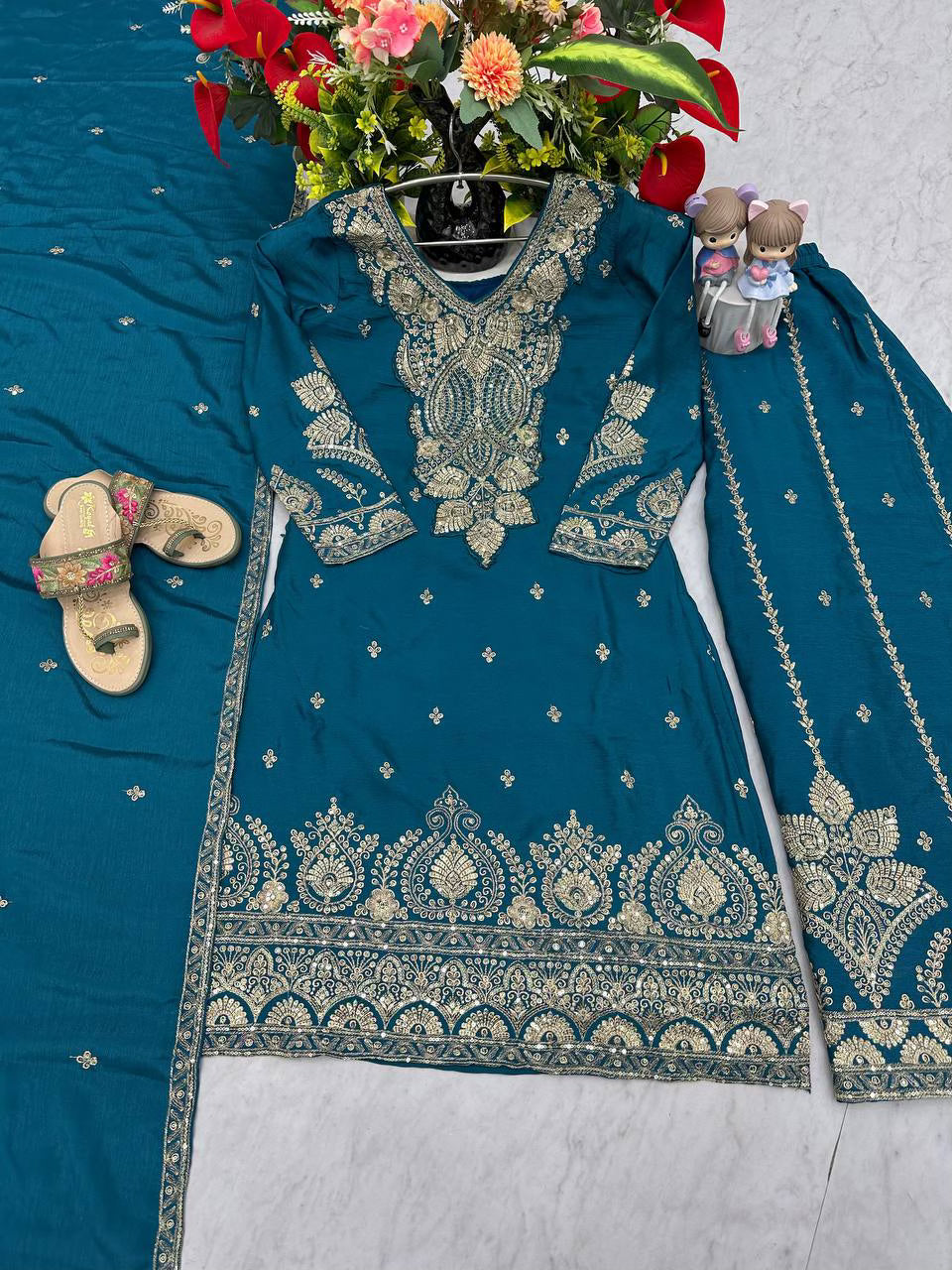 Designer Party Wear Top Plazzo & Dupatta Set👗