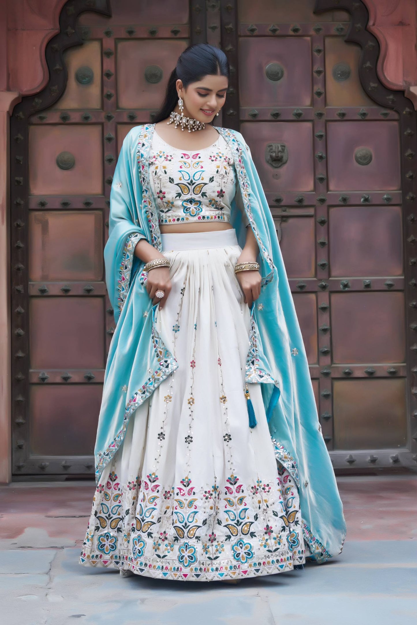 Pure Tissue Silk Festive Lehenga with Fully Embroidered Blouse