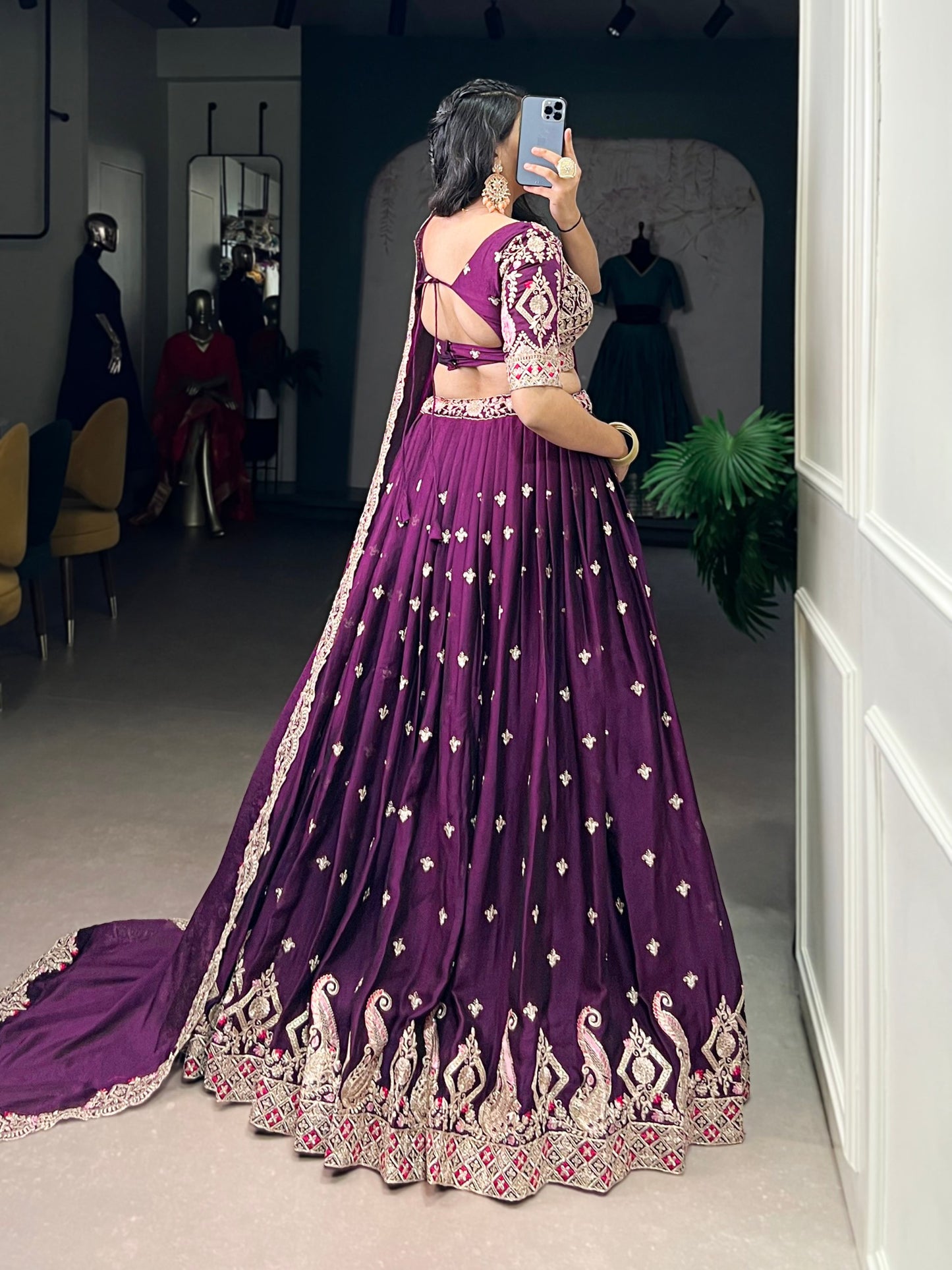 Wine Color Rangoli Crush Lehenga Choli Set