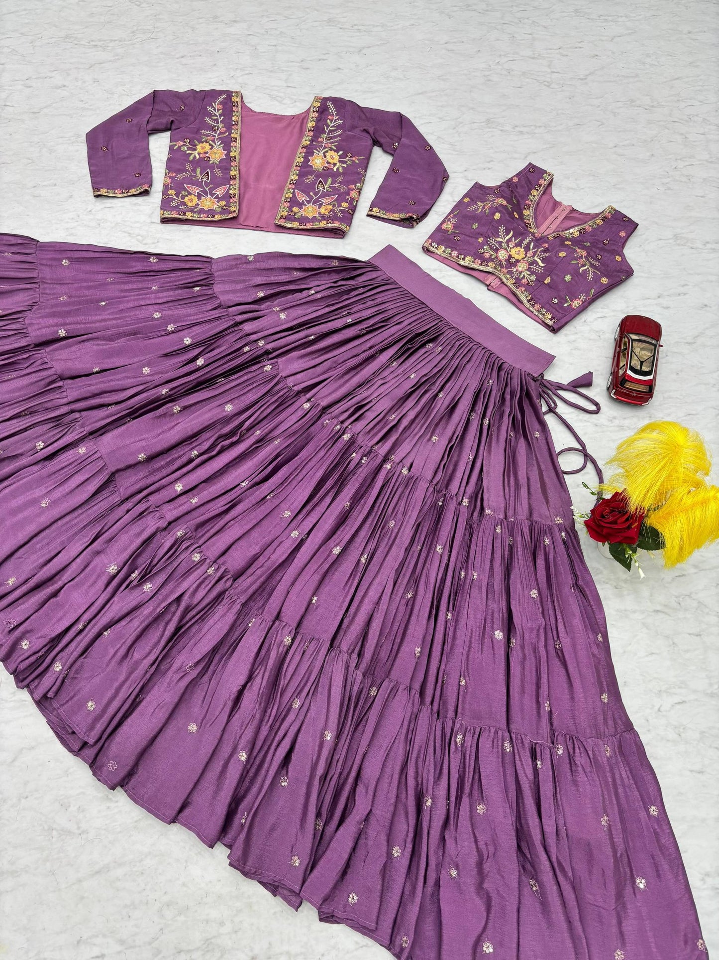 Purple Embroidered Lehenga choli with Jacket