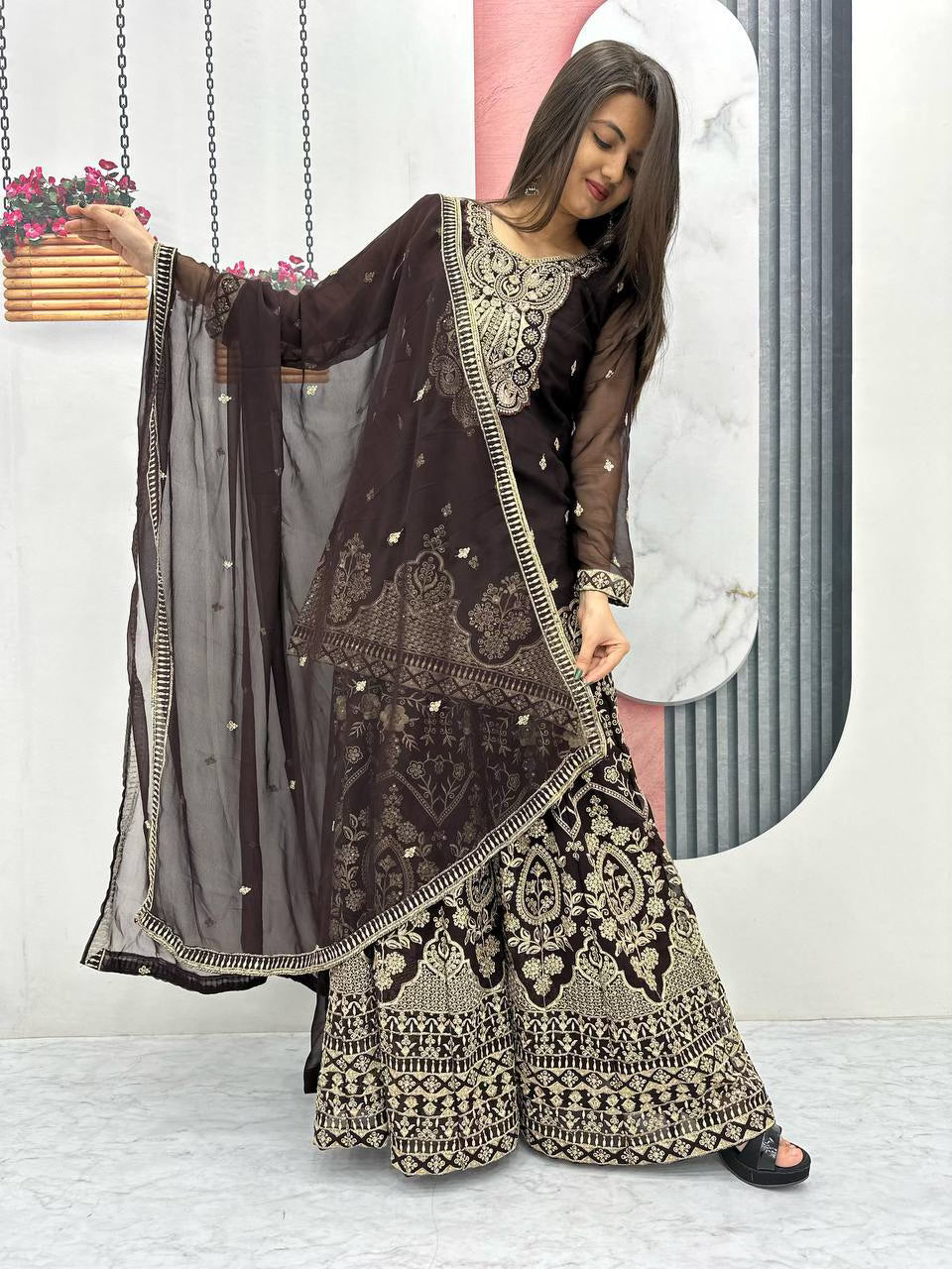 Designer Party Wear Palazzo & Dupatta Set