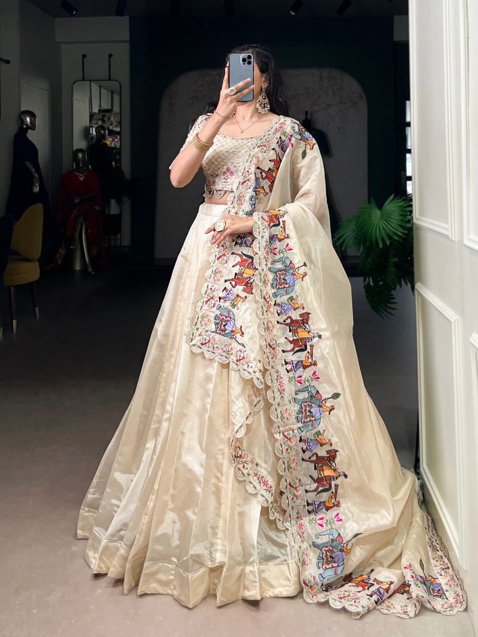 Raspberry Thread Embroidery Work Lehenga Choli Set