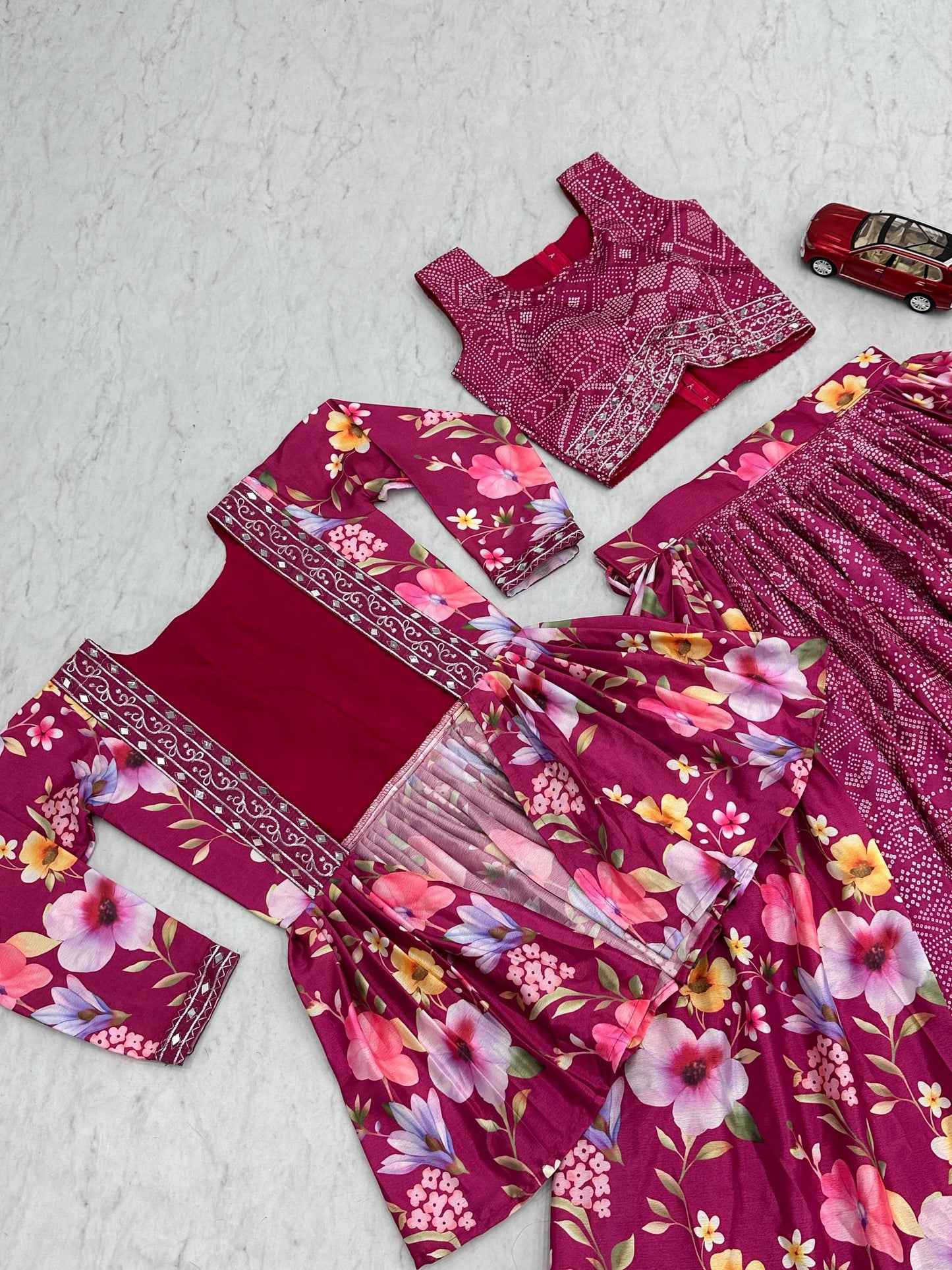 Pink Lehenga with Crop Top and Shrug