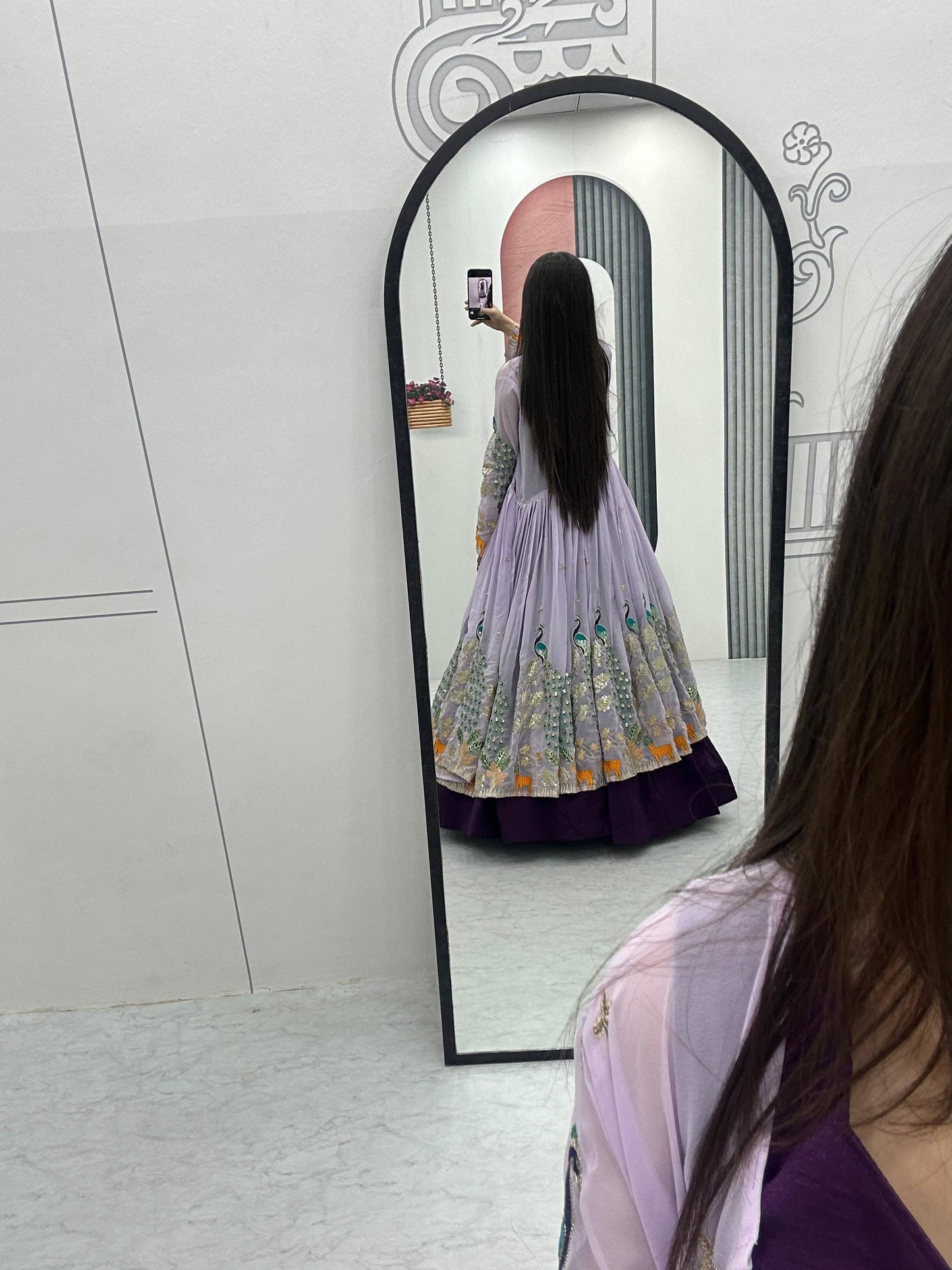 Peacock Embroidered Silk Crop Top with Shrug Lehenga Set