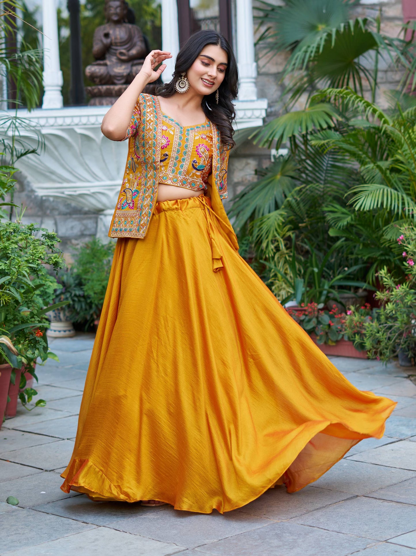 Mustard Yellow Festive Lehenga Choli with Shrug