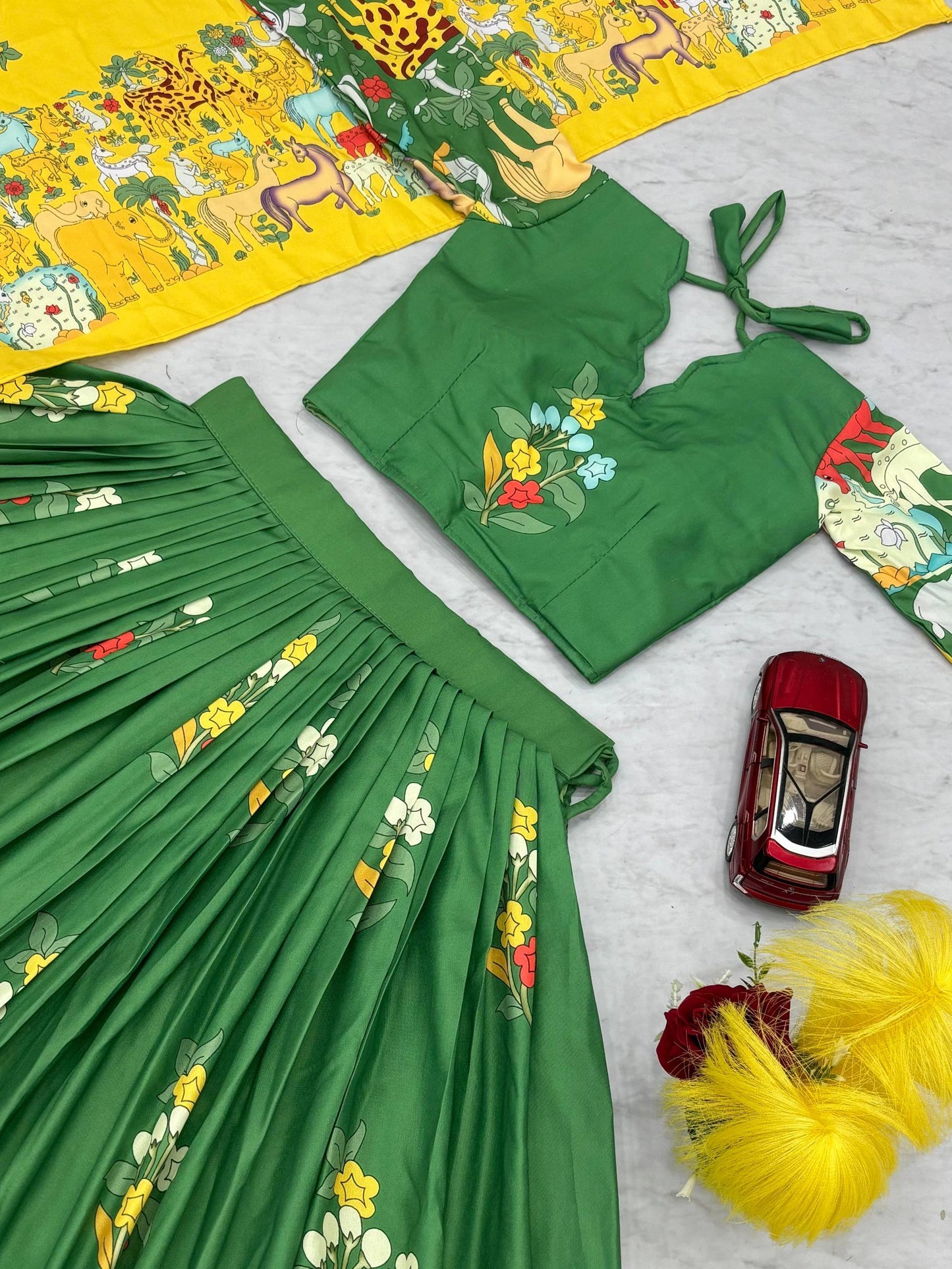 Leaf Green Kalamkari Cotton Lehenga Choli