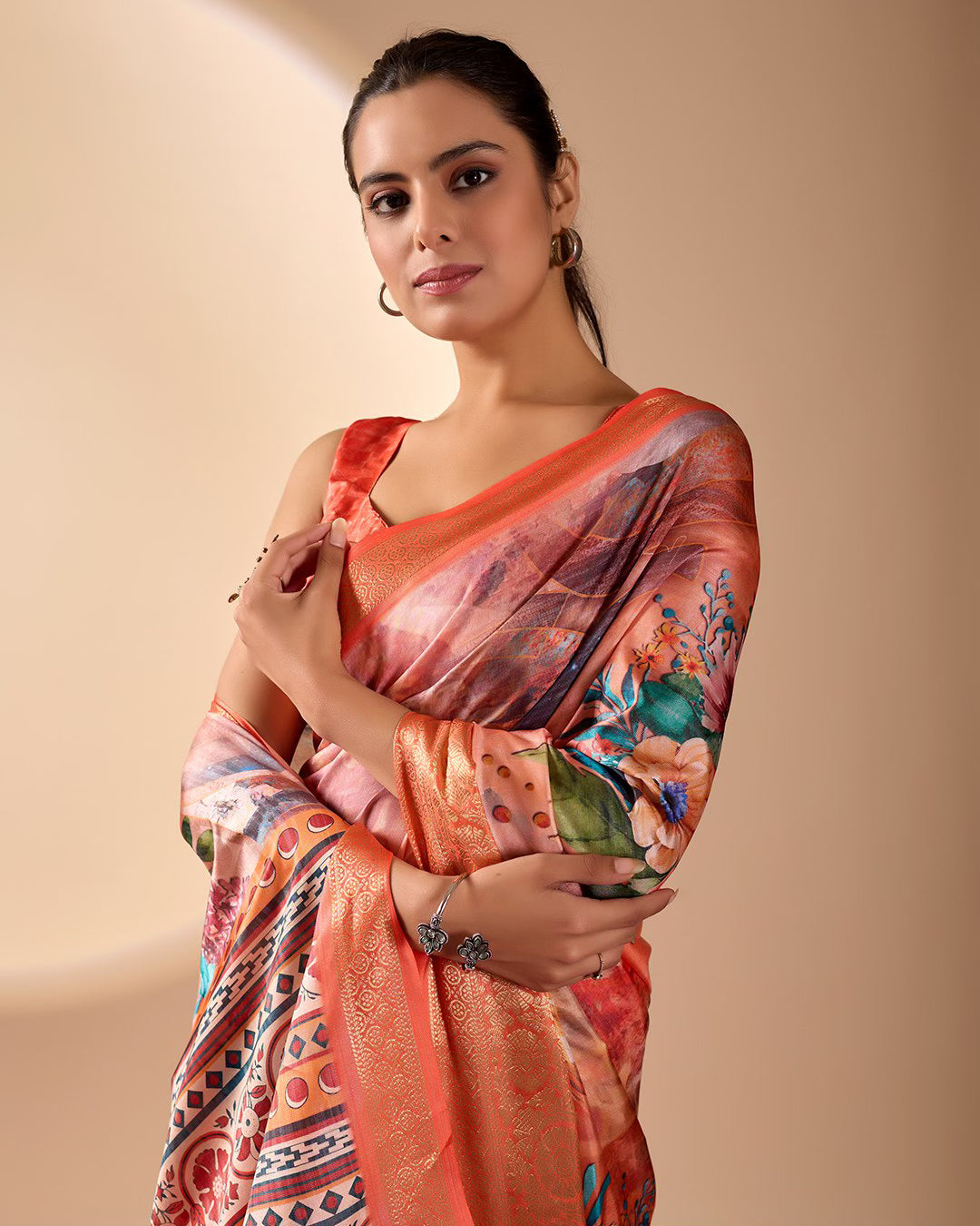 Soft Lichi Silk Saree Adorned With Elegant Floral Patterns