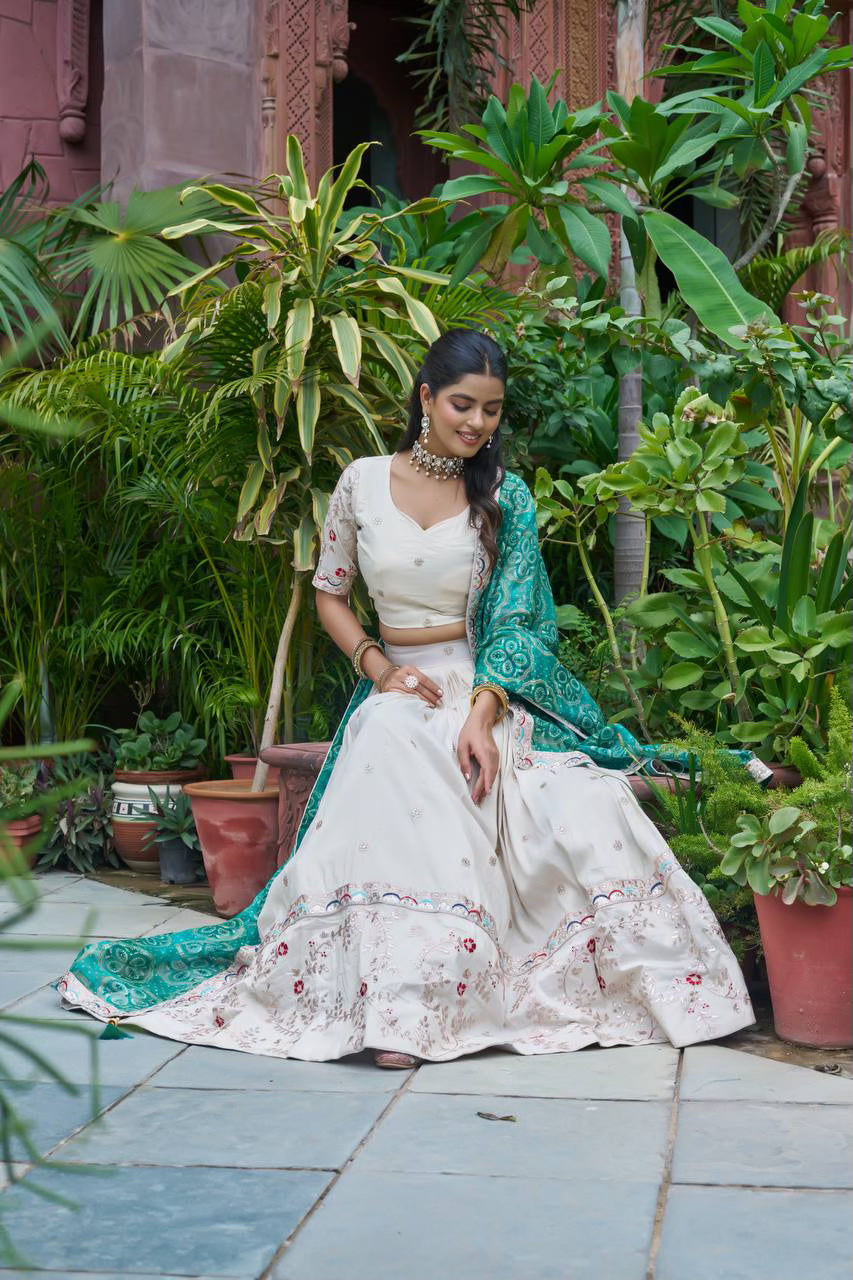 Ivory Pure Tissue Silk Festive Lehenga Choli